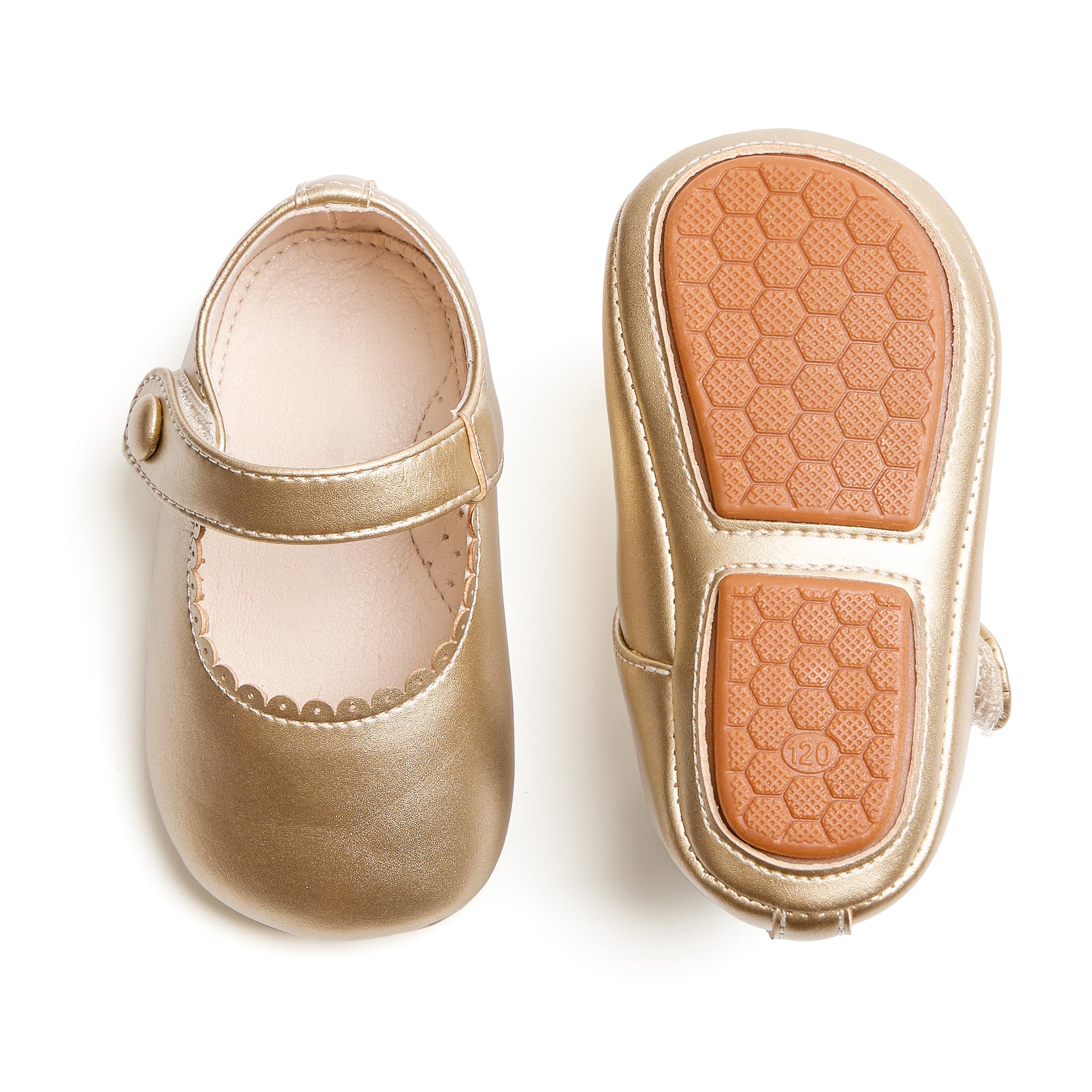 PHIRAMIN Baby Girls Mary Jane Flats - Infant Newborn Walking Shoes Soft Rubber Sole Princess Wedding