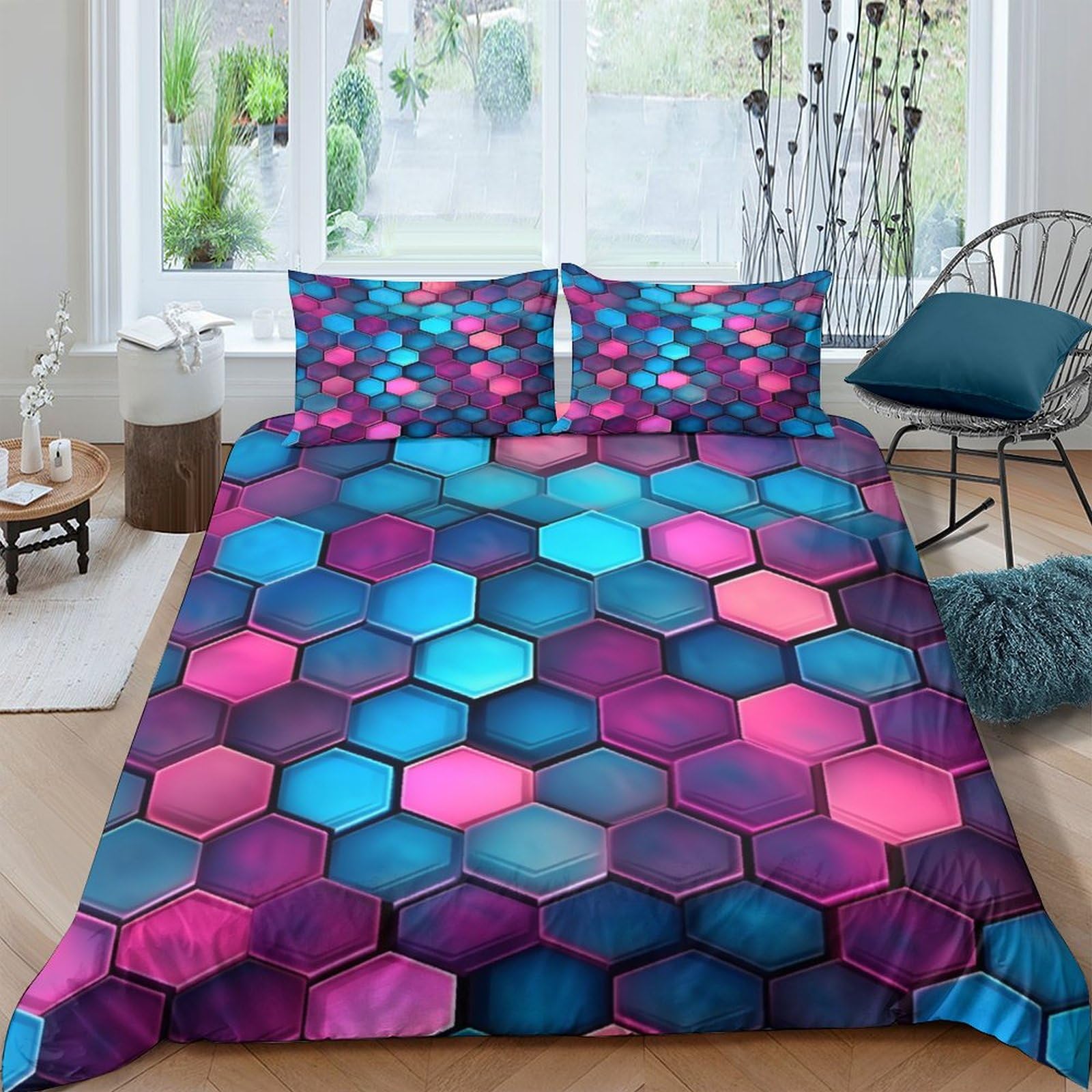 Housse de couette nid d'abeille 220x240 parure de lit 3D géométrique