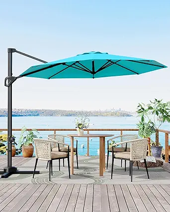 10FT Cantilever Umbrella Outdoor Patio Umbrella w/Base Included Market Offset Umbrella Sun Shade Windproof with 360-Degree Rotation for Patio Garden Deck Pool, Navy Blue