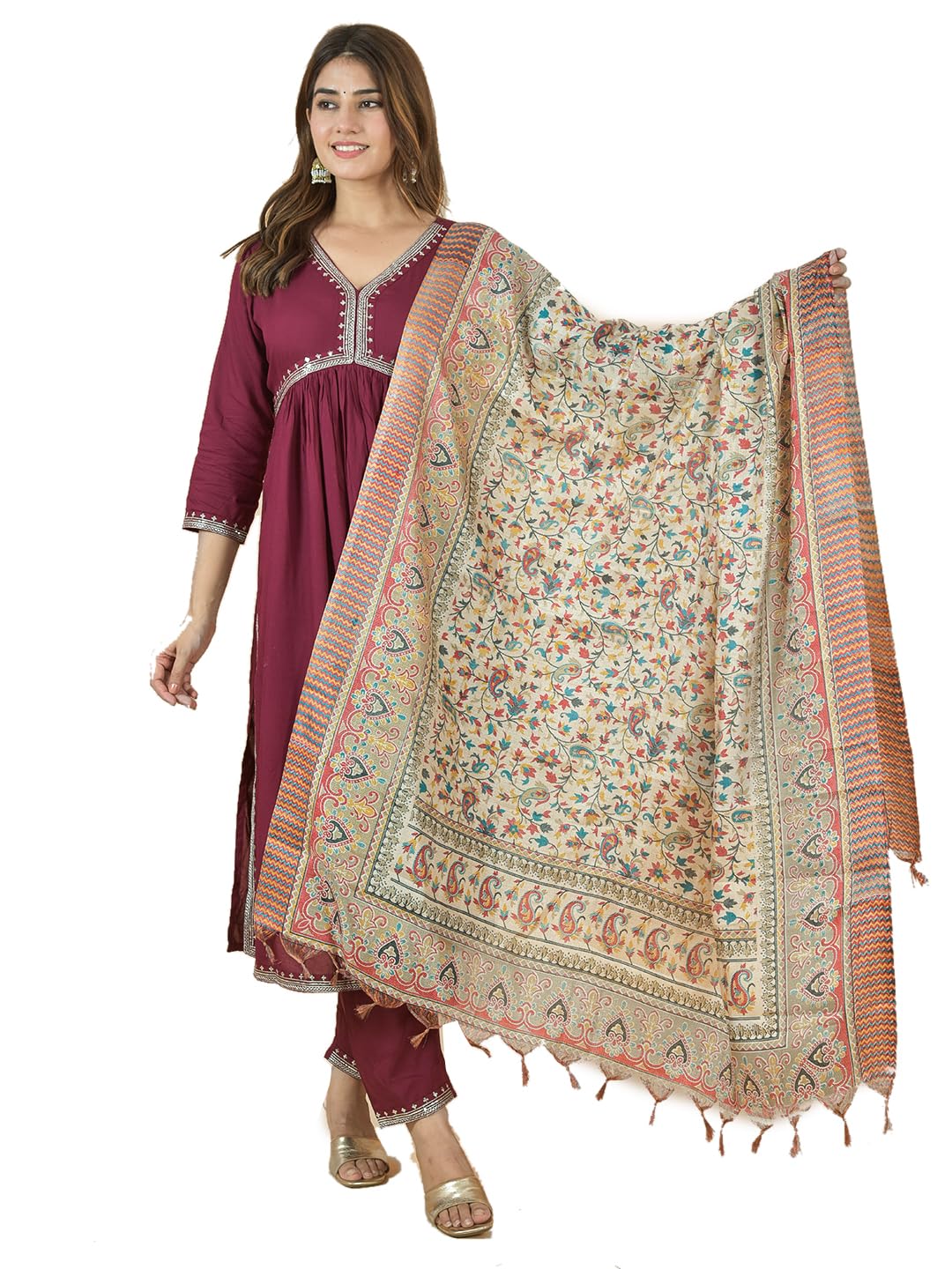 Nakoda CreationSilk Blend M 4 Kalamkari Print Dupatta For Women,Pack of 1