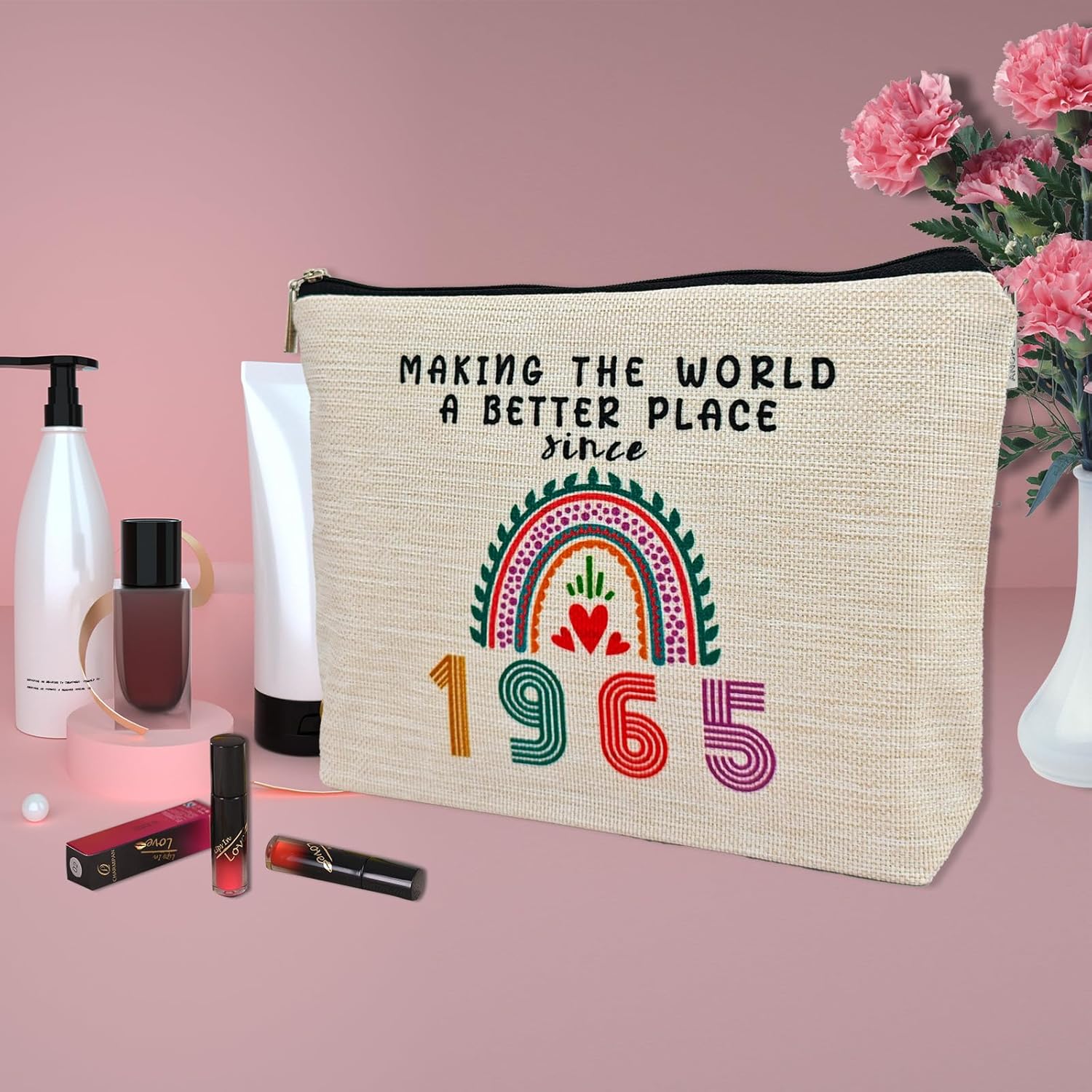 ancpeany Happy 60th Birthday Gifts for Women Makeup Bag, Funny 1965 60 Year Old Birthday Decorations Gift Ideas for Grandma, Mom, Her, Wife, Sister, Aunt, Small Cosmetic Travel Bags for Mothers Day - Image 6