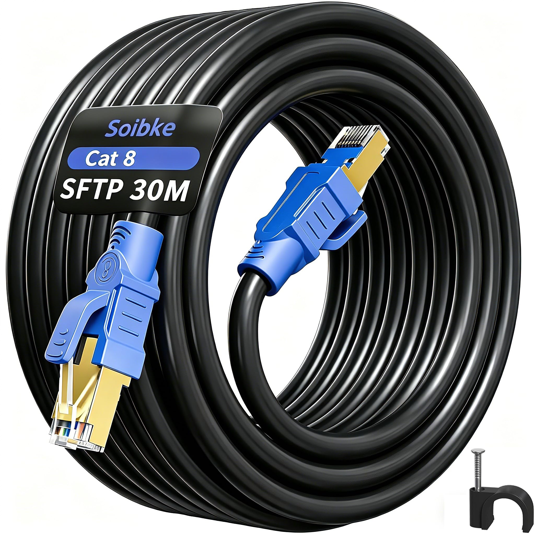 LAN Kabel 30Meter Schwarz Cat8 Internet Kabel 30m Ethernet Kabel High Speed | Cat 8 Netzwerkkabel Patchkabel SFTP Geschirmt Wlan RJ45 Gigabit für Modem Router