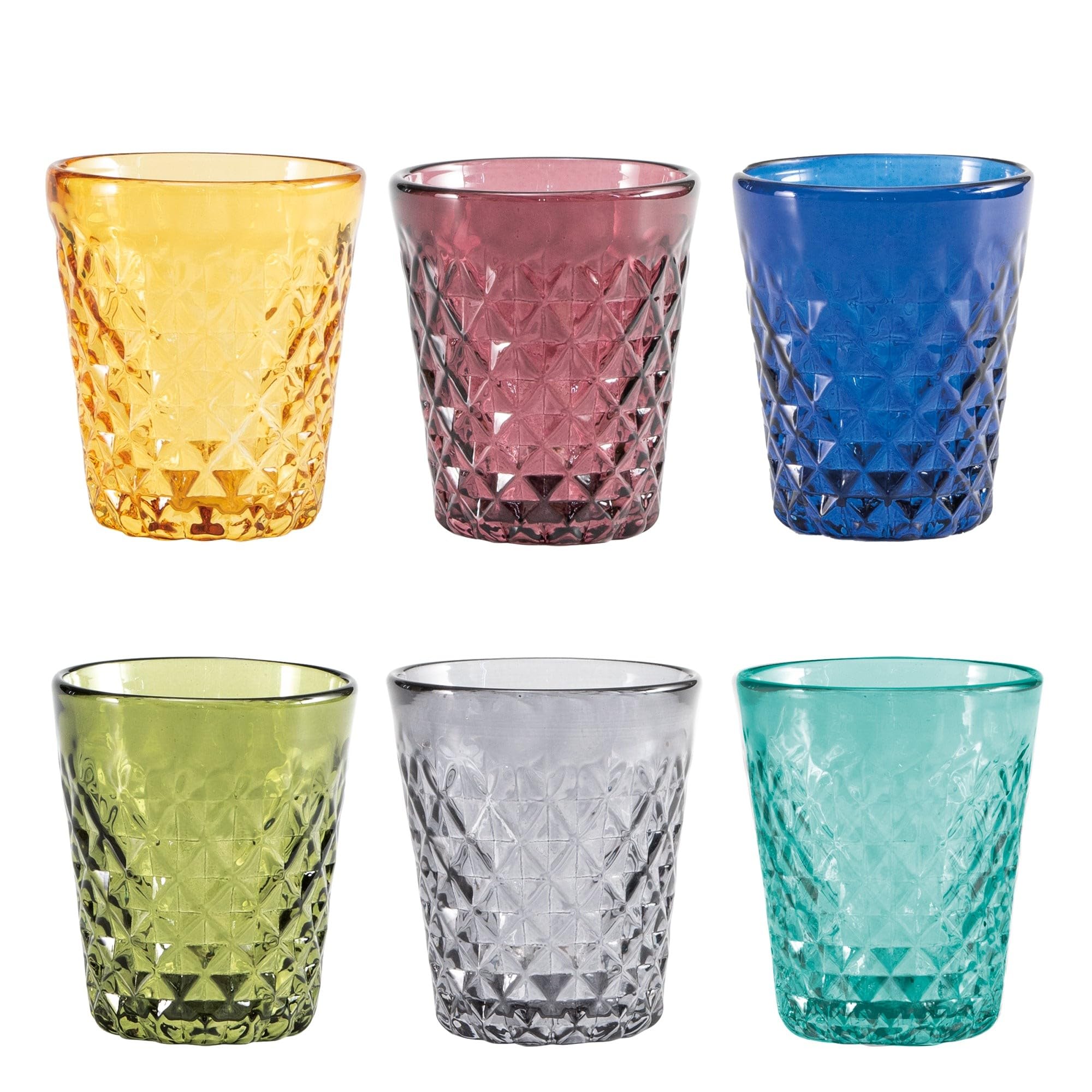 Zafferano New Balloton Tumbler, Mundgeblasene Trinkgläser aus durchgefärbtem Glas, venezianische Glaskunst, Spülmaschinengeeignet, 6er-Set, Farblich sortiert