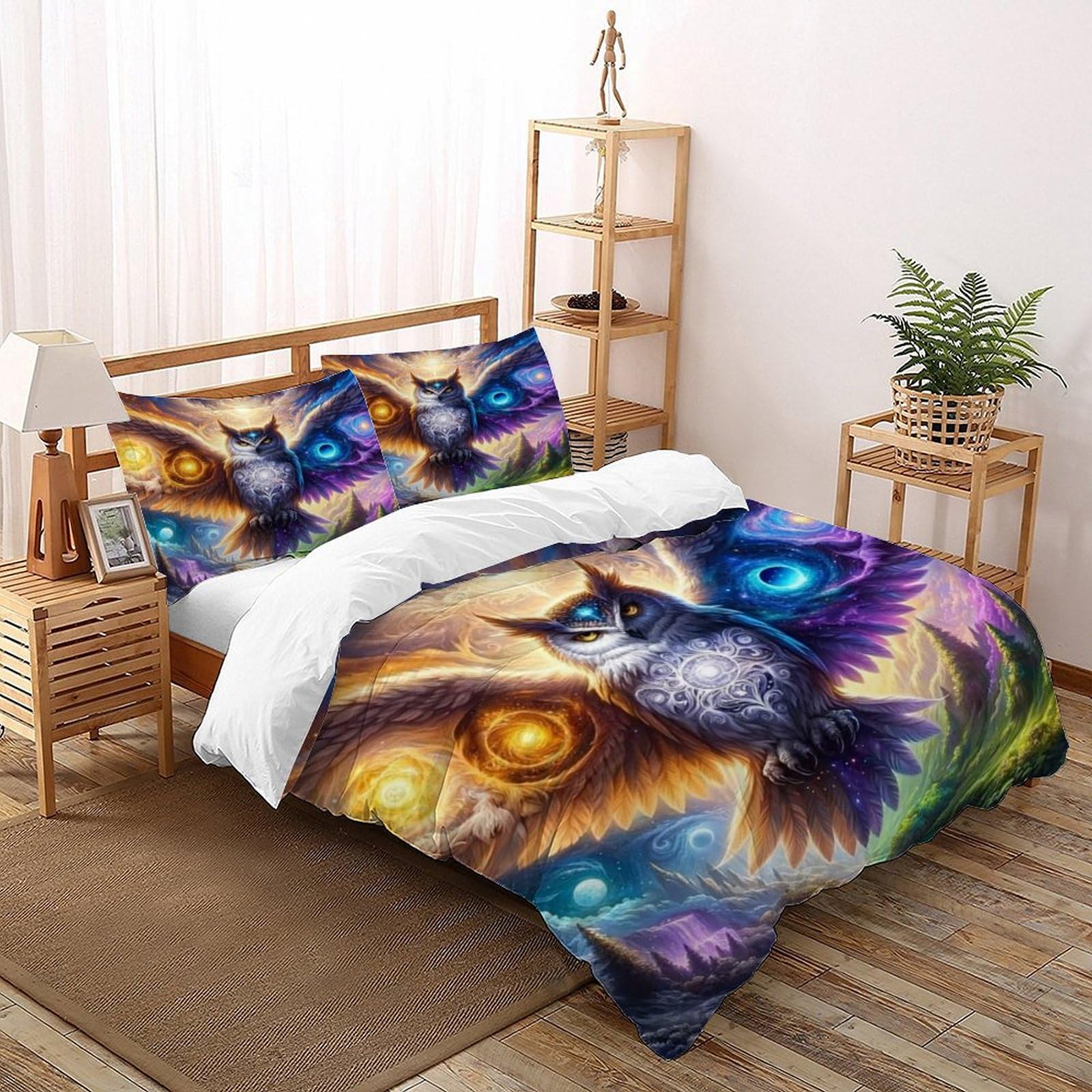 Housse de couette hibou 200x200 cm avec taies d'oreiller en microfibre Planet Owl