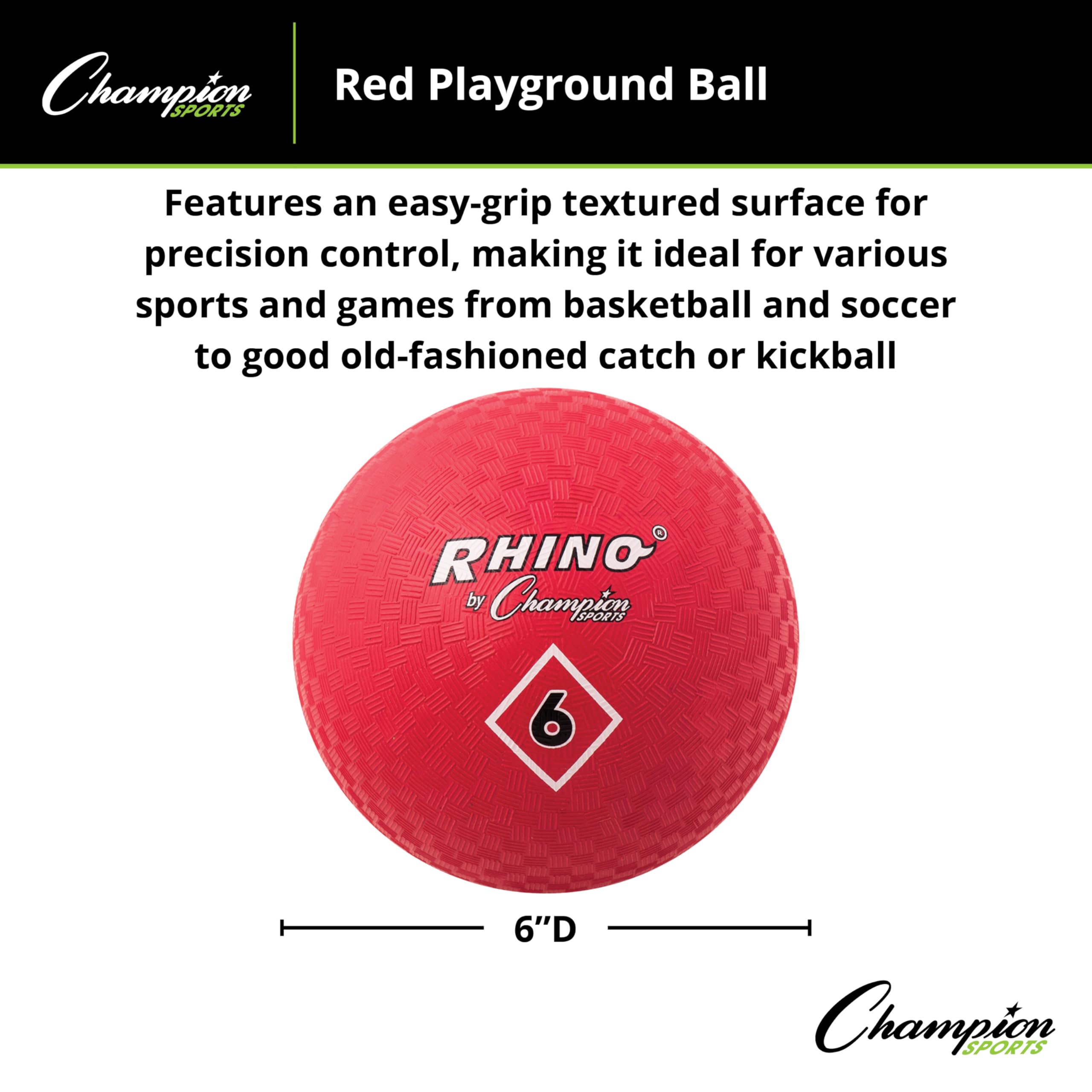 Champion Sports Playground Ball, 6", Red - Image 3