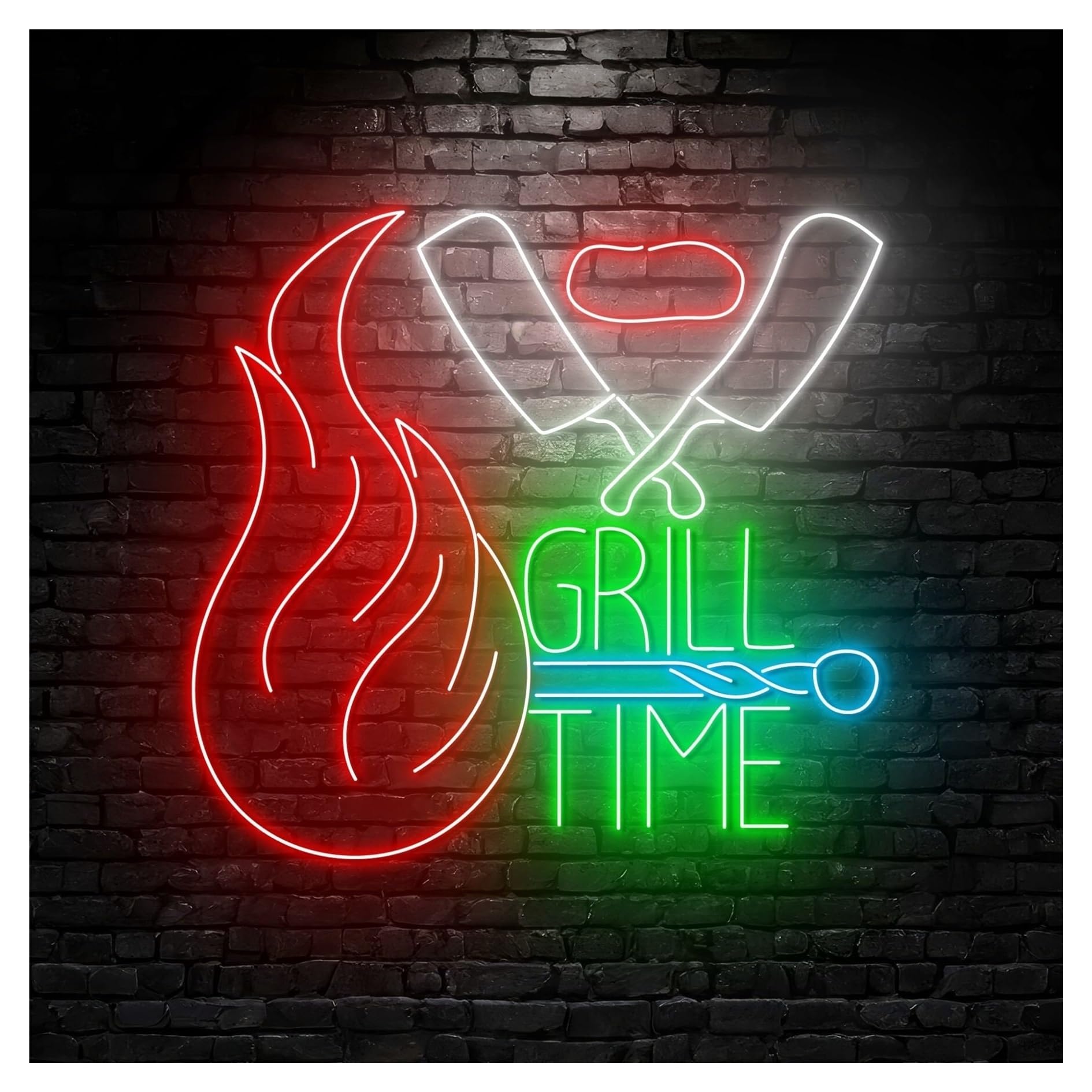 RONGCH Hanging Art Neon Signs Grill Time Neon Sign, Suitable for Restaurant Kitchen House Decor with Dimmable 50cm