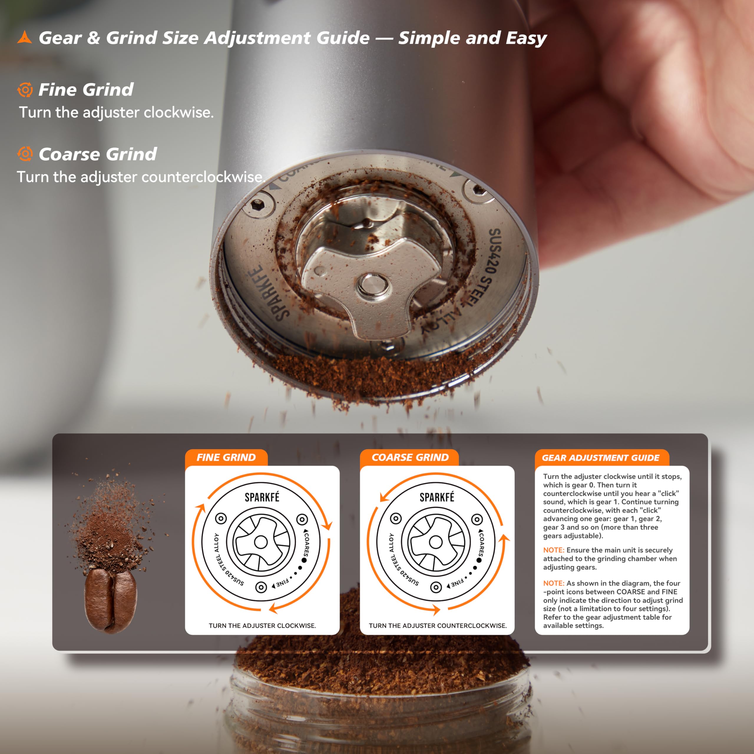 Molinillo de café eléctrico portátil, molinillo de mano recargable con rebaba cónica de acero inoxidable, ajustes de molienda ajustables, para espresso, moka, vertido, prensa francesa