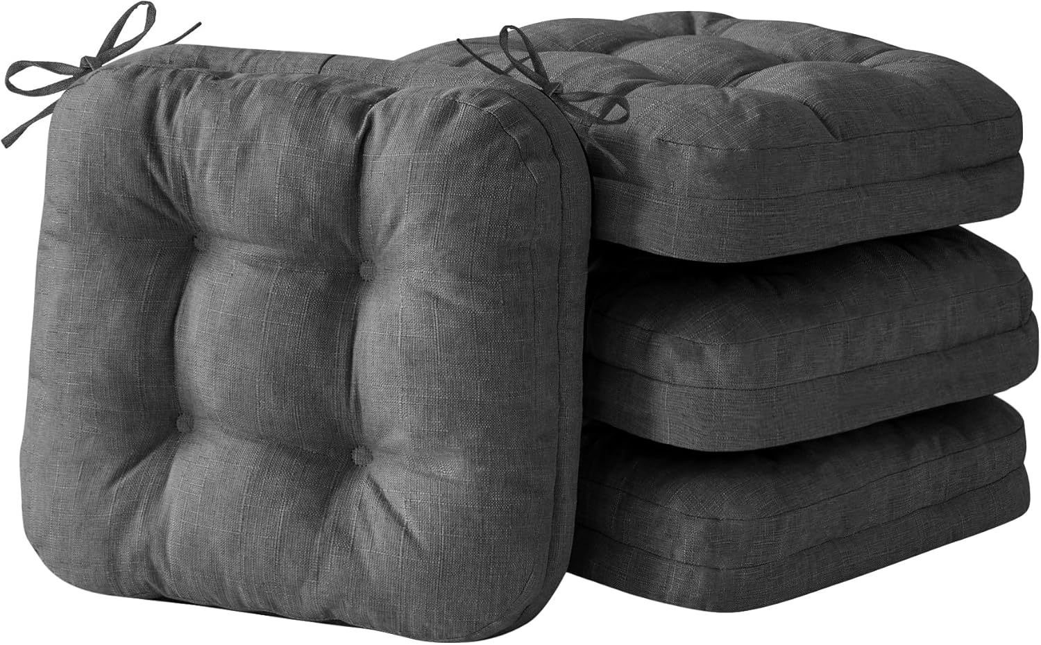 Chair Cushions for Dining Chairs, Dining Chair Cushions, Tufted Indoor Chair Pads with Ties & Non Slip Backing, Seat Cushions for Kitchen Chairs 16.5” x 16.5” x 3.5”, Set of 4, Grey