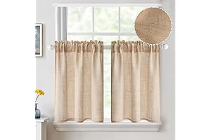 MIULEE Tan Kitchen Curtains: 30" Semi Sheer Cafe Curtains for Kitchens and Bathrooms