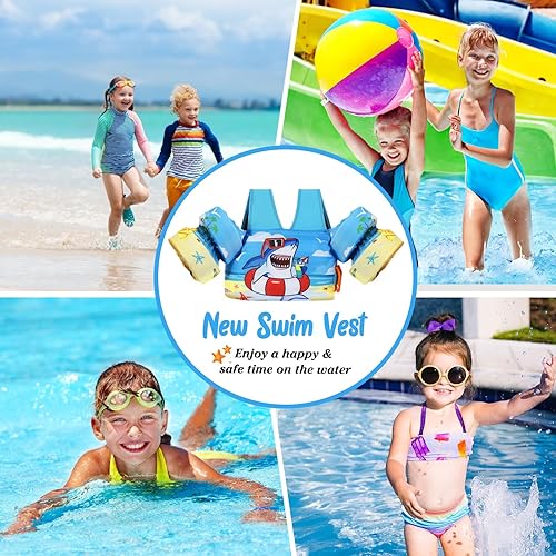 Miniatura 7 de MoKo Chaleco de natación para niños pequeños, flotadores de brazo de natación de 13 a 70 libras de dibujos animados con alas de agua para piscina,