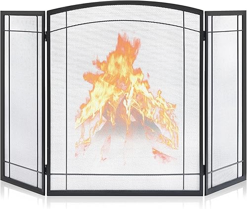 FEED GARDEN Pantalla de chimenea de 3 paneles de 48 pulgadas de ancho x 29 pulgadas de alto, moderna y plegable con malla decorativa de metal disponible en Yaxa Costa Rica
