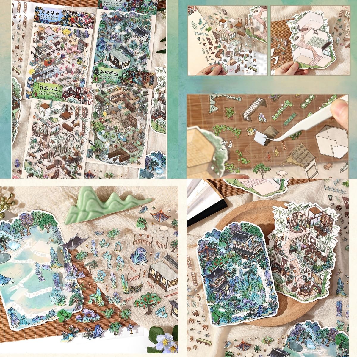 4 Sets Large Size 3D Miniature Scene Stickers,DIY House Sticker Therapy for Adult Cute 3D Cartoon Sticker Scenes for Adult Relief Stress Pass The Time - Image 2