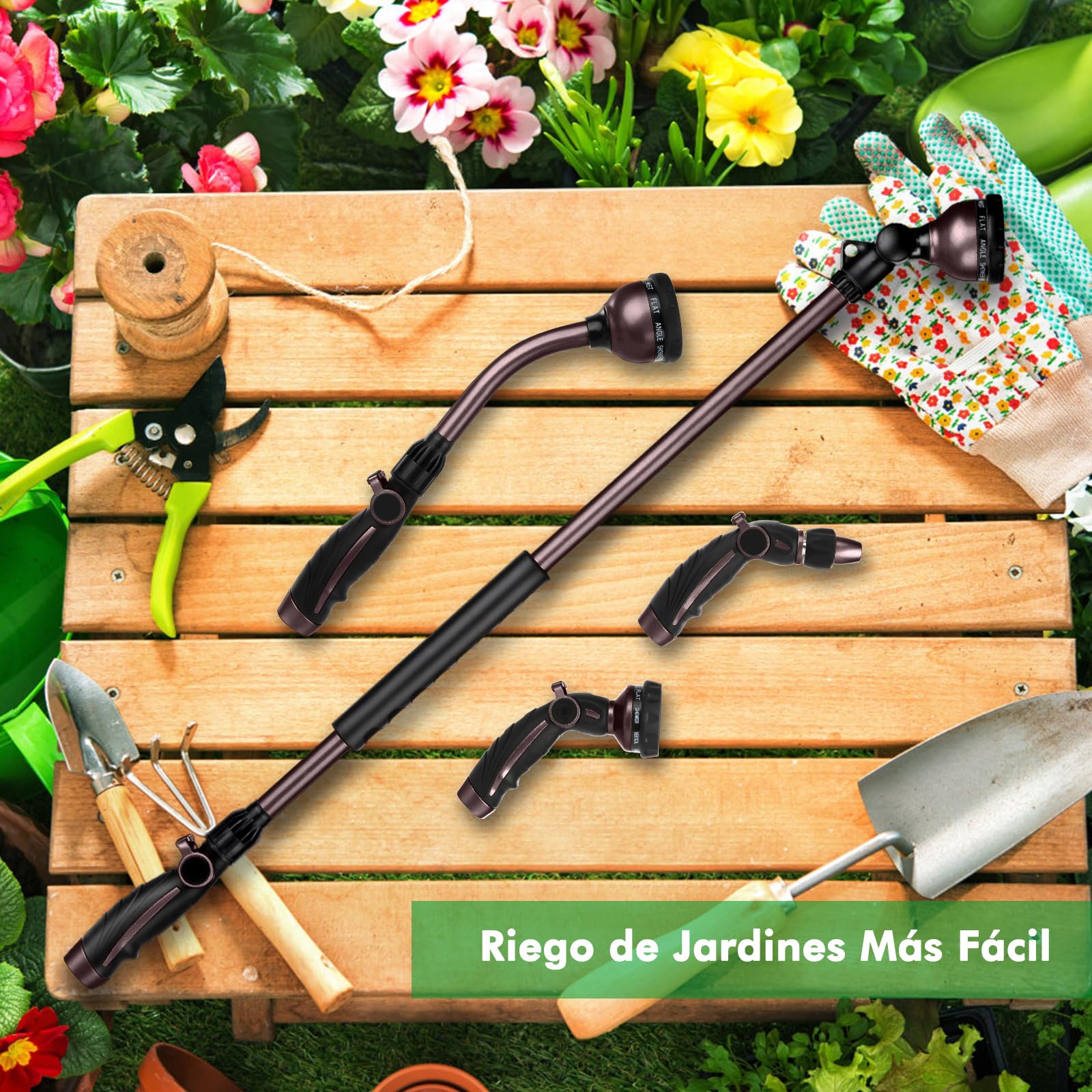 RESTMO 92 cm Lanza de Riego para Jardín de Metal, Largo Ultra Pistola de Riego con Cabezal Giratorio a 180°, 10 Modos de Pulverización Ajustable, Ideal para Macetas Colgantes y Arbustos, Negro