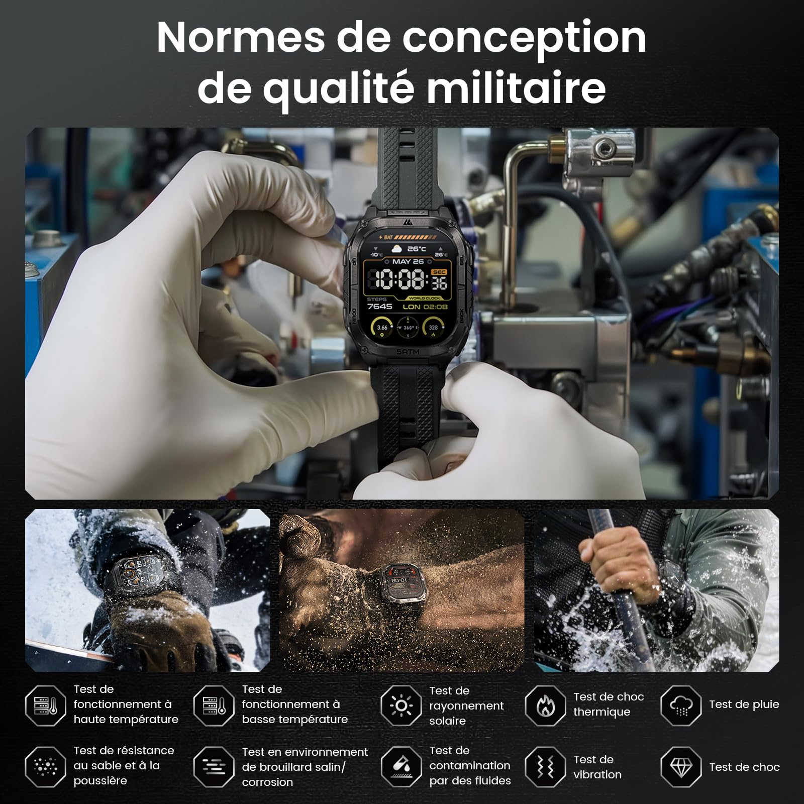 KOSPET Tank M4C Montre Connectée Homme GPS, Lampe Torche LED, 1.96'' AMOLED (Noir) | Étanche 5 ATM, IP69K, Talkie-Walkie, 15 Jours Autonomie, Suivi de Santé et Sommeil, 170+ Mode Sport, Compatible Android & iOS