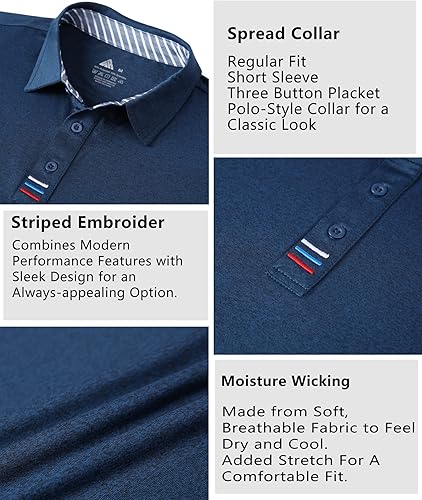 Miniatura 2 de V VALANCH Polo para hombre, estilo casual, de manga corta, para golf, absorbe la humedad, con cuello