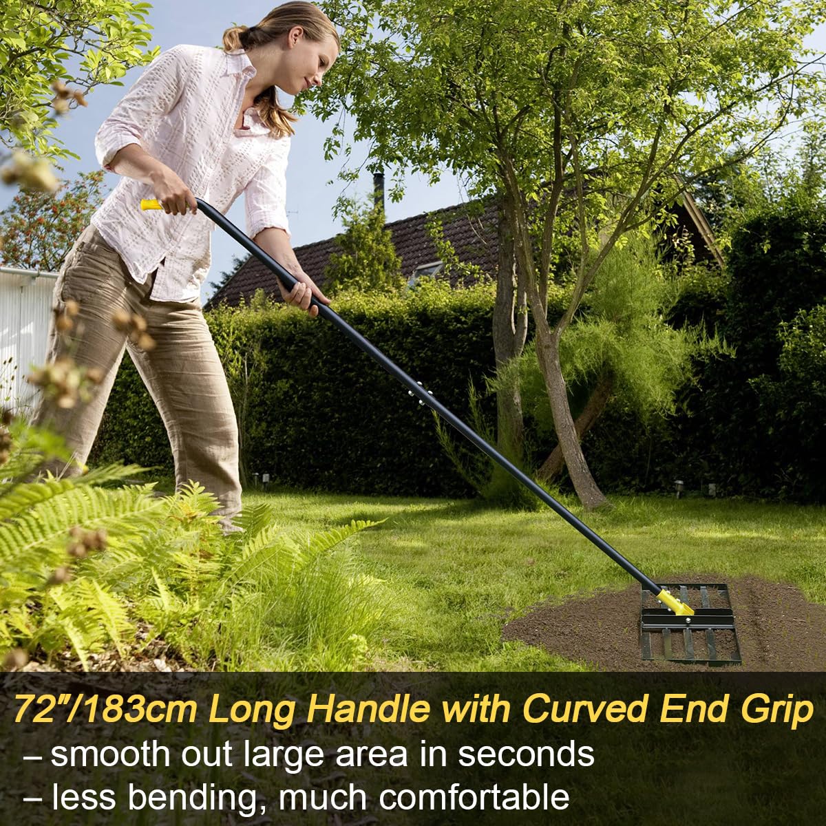 Colwelt Rasen-Nivellierungsrechen 80cm, Rasennivellierwerkzeug für mit 183cm ergonomischem Griff mit gebogenem Ende, Nivellierungswerkzeug zum Einebnen von Boden, Rasen Nivellierrechen für Hofrasen