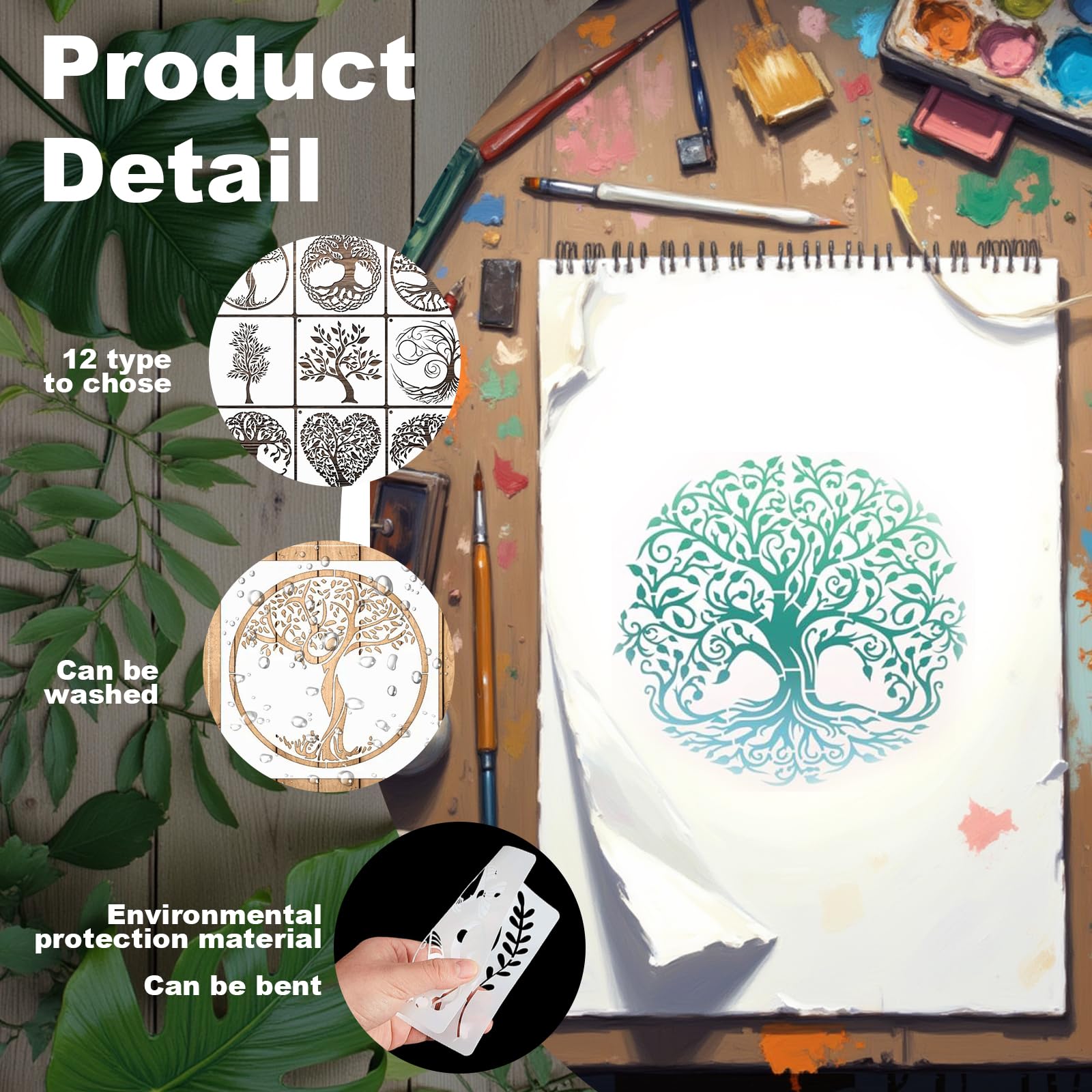 12Pcs Tree of Life Stencil,Reusable Art Templates for Painting and Crafts,15 cm x 15 cm,Painting Templates for Wall Floor DIY Decorations - Image 3