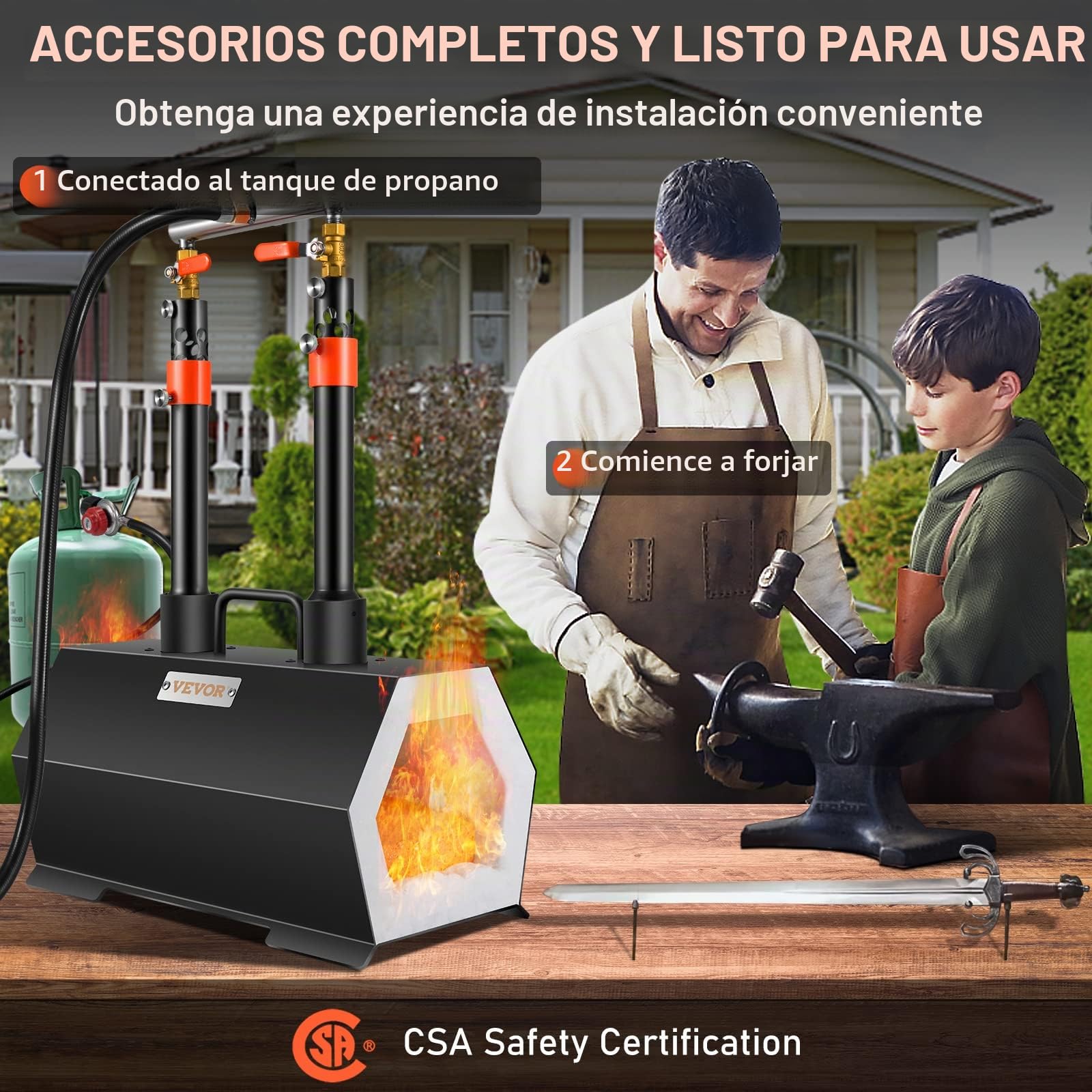 VEVOR Horno de Forja de Gas Propano Con 2 Quemadores - Fusión Max 1427 ℃ - Eficiente y Económico Para Fabricación de Cuchillos y Metales - Ideal Para Herreros