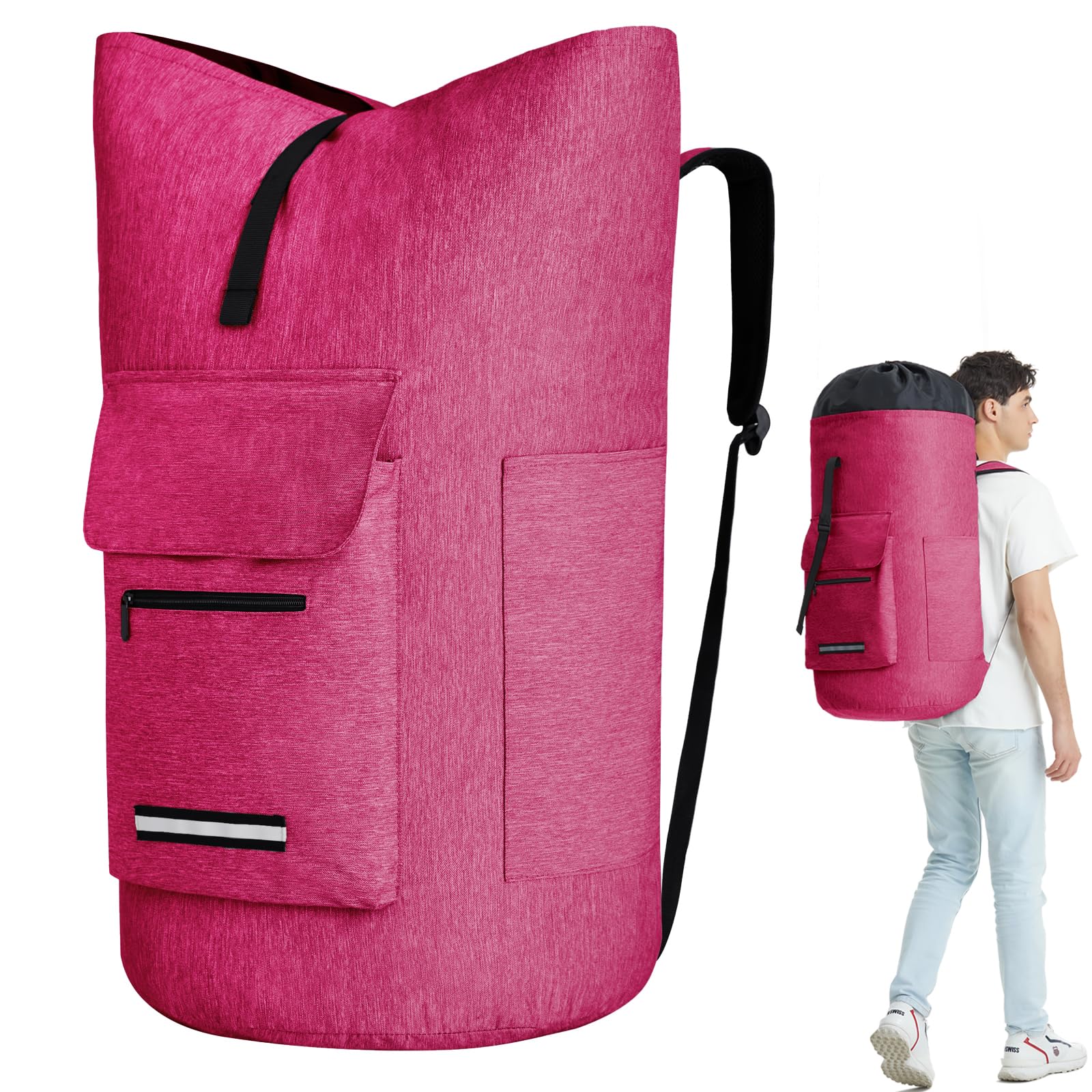 Wäschesack, extra groß, 115 l, Wäschesack mit Schultergurten, stabiler Reise-Wäschesack mit 4 Taschen, Wäschesack, strapazierfähig, Rucksack, Wäschesack, XXL, College-Wäschesack für Schlafsaal