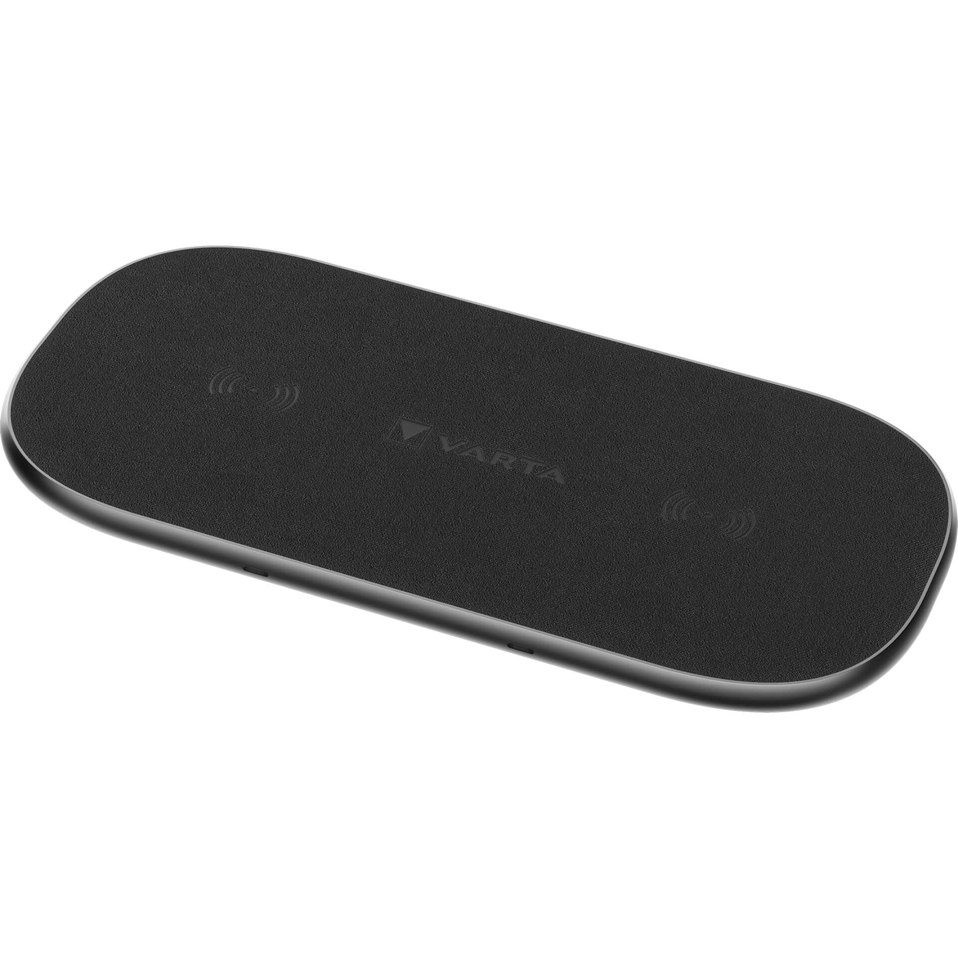 VARTA Chargeur sans fil, charge 2 appareils simultanément, station de charge compatible Qi 20 W, Wireless Charger Multi incl. câble USB C, recharge possible avec étui, chargeur portable