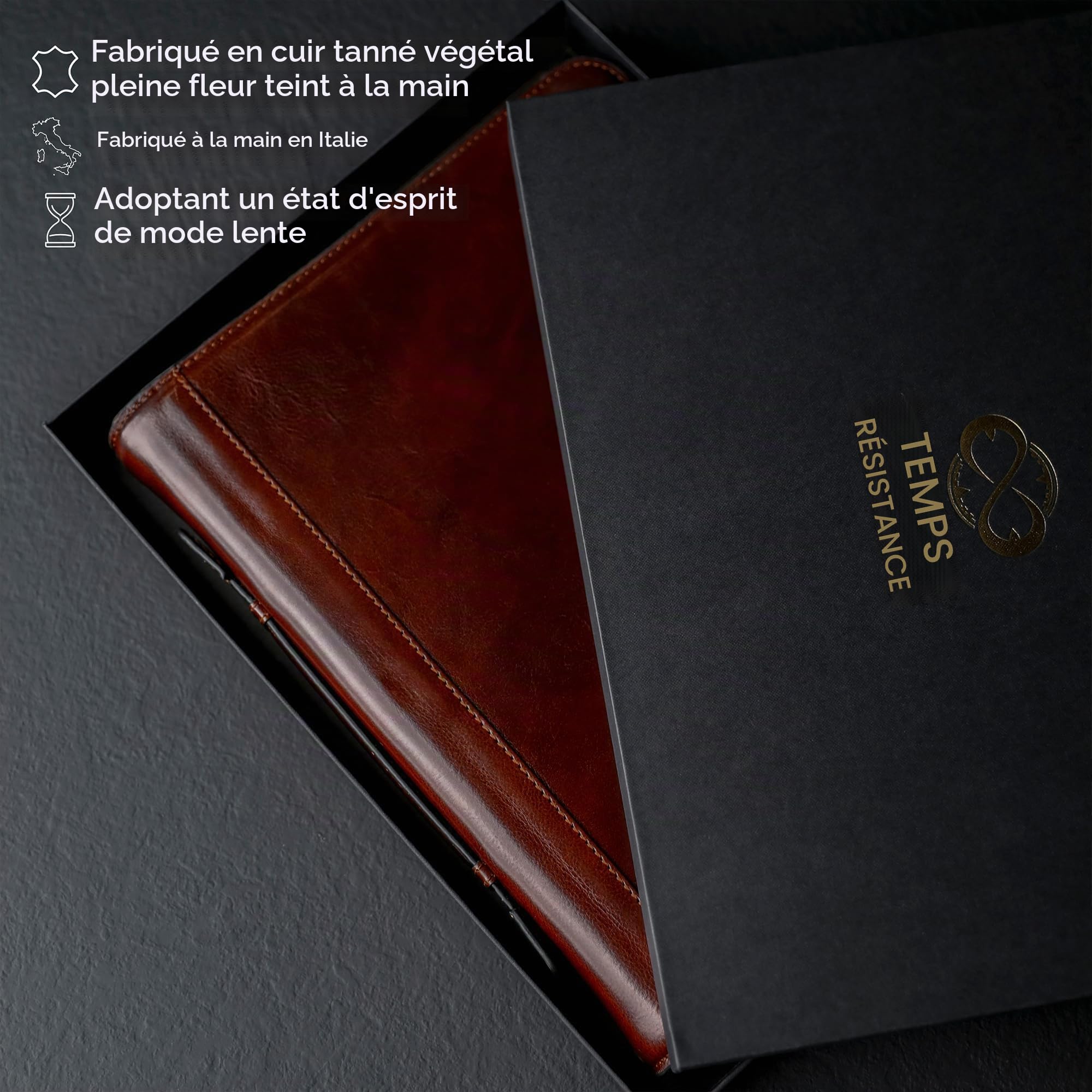 Time Resistance Portefeuille en Cuir – Sac à Documents avec Poignée de Transport – Étui de Taille Tablette