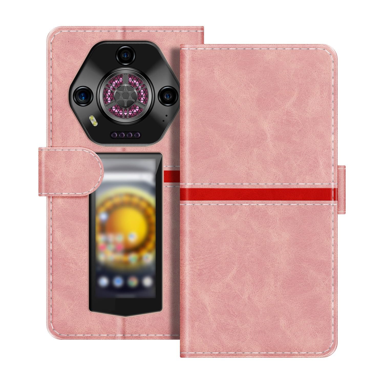 Leather Wallet Case Compatible with Ulefone Armor 30 Pro Horizontal Contrast Stripe Design Protective Flip Cover with Card Slot Magnetic Closure (Pink)