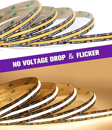 Miniatura 8 de HitLights COB - Tira de luces LED de color blanco cálido 3000K, 16.4 pies de alta densidad, 12 V, 2400 LED, 305+ LMFT, CRI 90+, IP30, iluminación