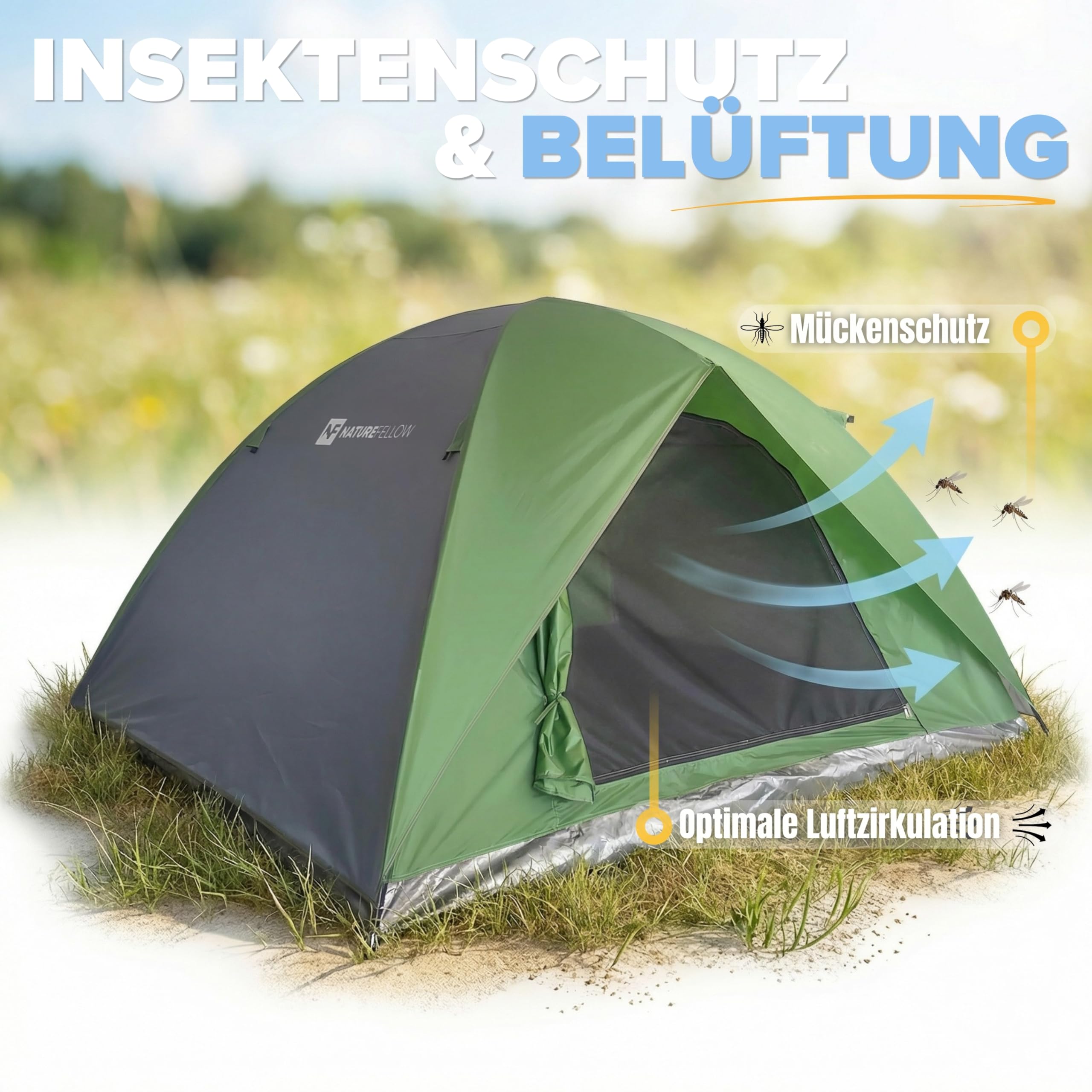 Schauer Iglu Zelt 3 Personen | Ultraleicht Zelt Campingzelt mit 1500 mm Wassersäule, Doppelwand-Konstruktion & Moskitonetz