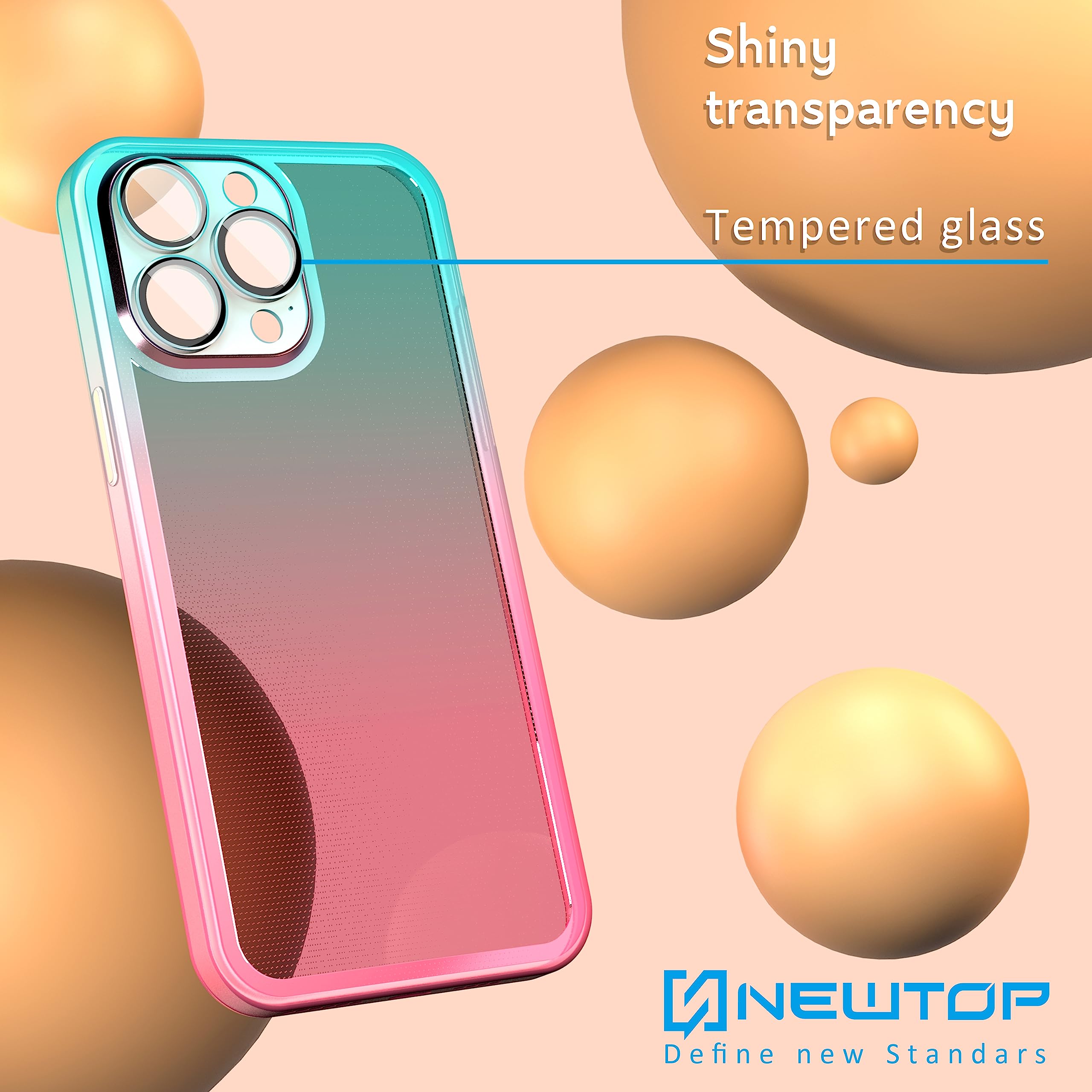 NEWTOP Cover Moda 02 Per IPhone 14 | Custodia TPU Sfumata Trasparente Opaca Con Protezione Fotocamera In Vetro Temperato | Colore Arancione Sfumato - 4