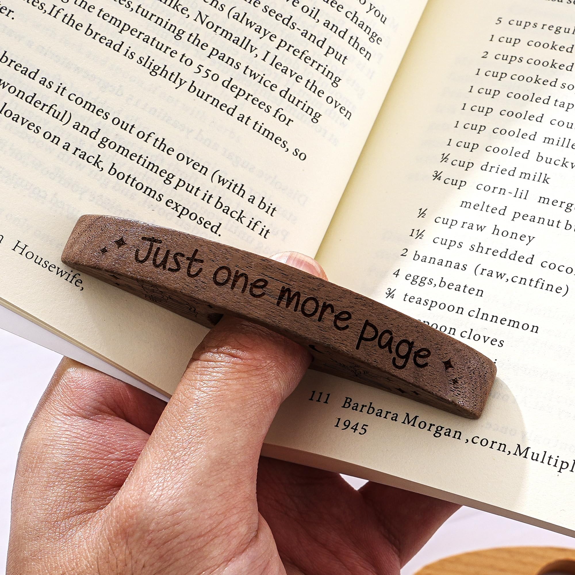 Custom Thumb Book Page Holder - Just One More Page Personalised Wooden Thumb Page Holder for One-Handed Reading, Gift for Teachers and Book Lovers