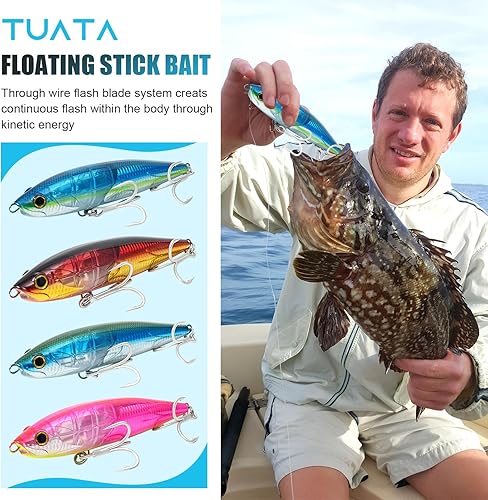 Miniatura 2 de Tuata Señuelos de pesca de atún Stickbait Agua Salada Trolling Señuelos Flotante Lápiz Offshore 6.890 in 3.17 oz con Gancho BKK