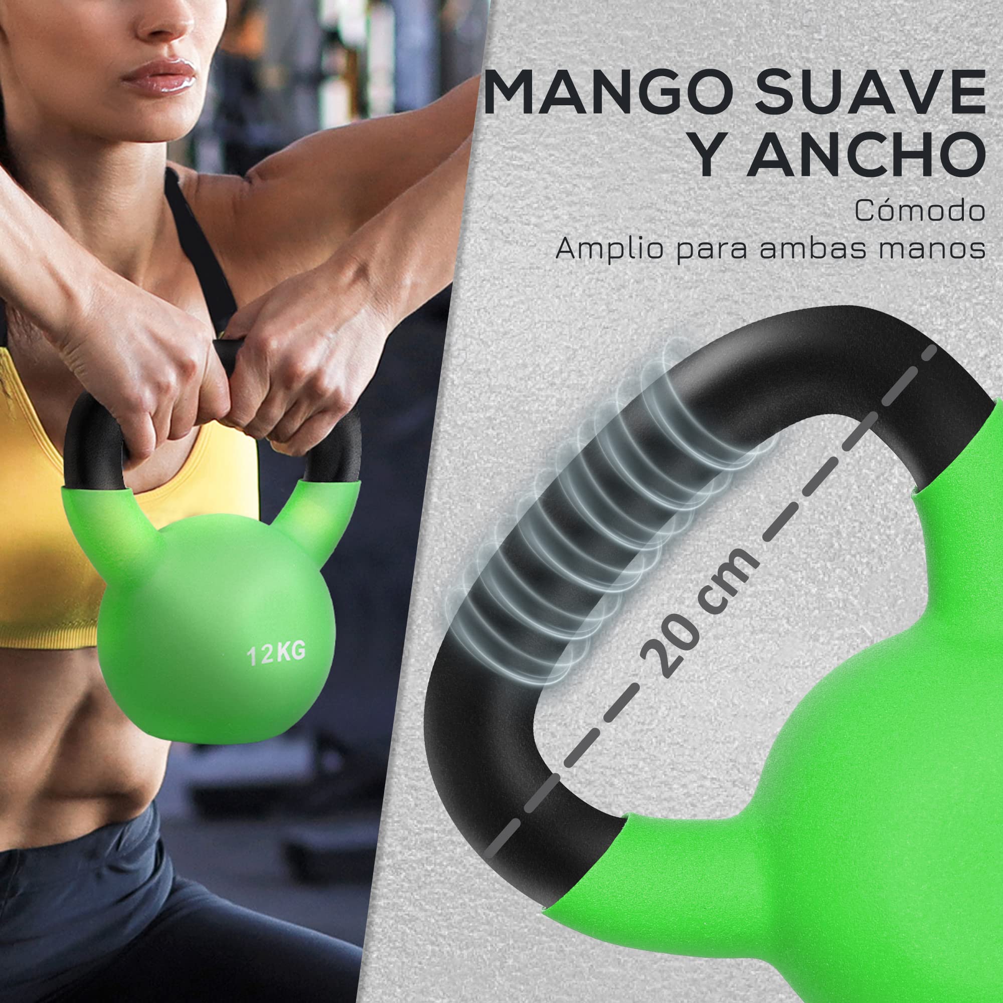 HOMCOM Kettlebell 12 kg avec poignée antidérapante pour maison, Vert