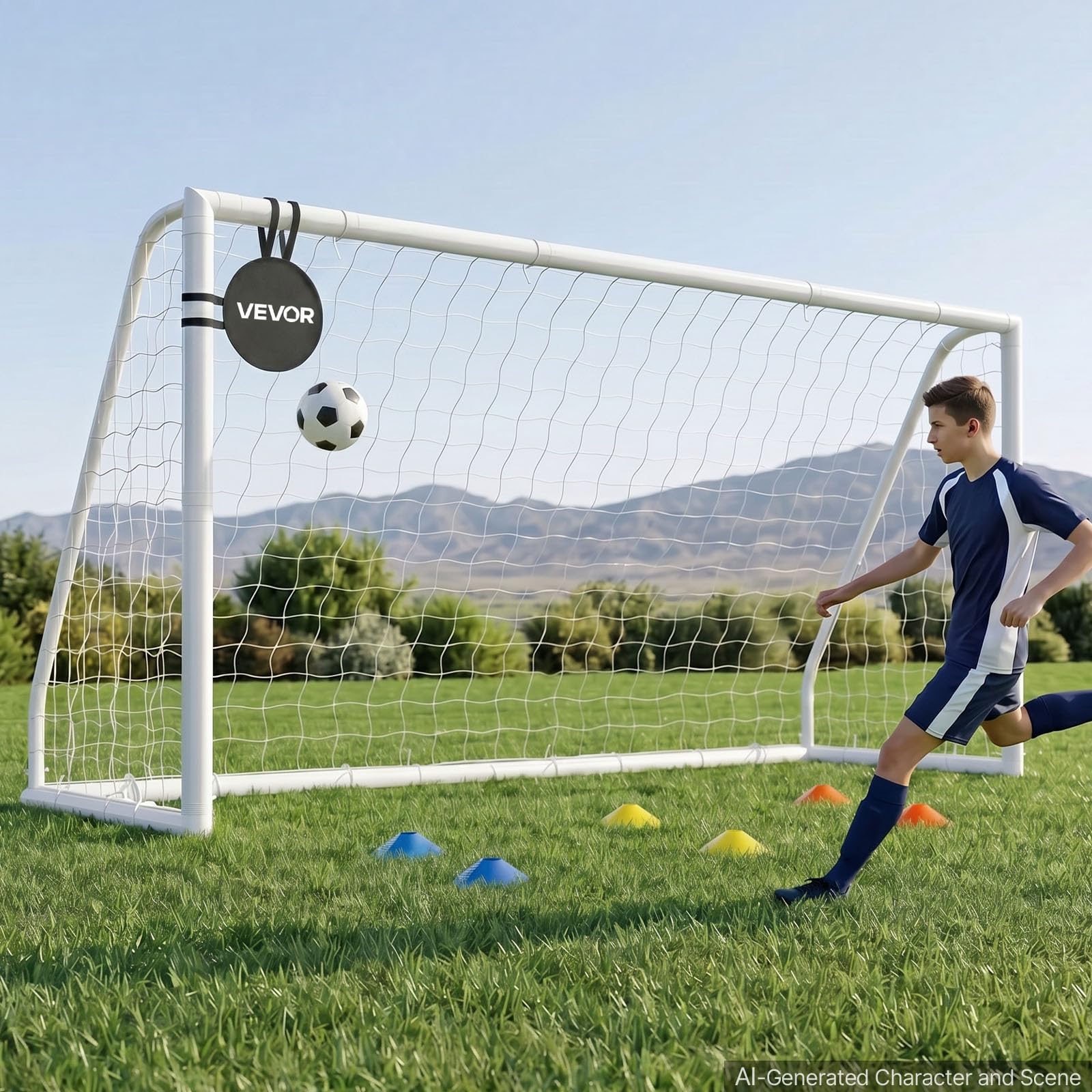 VEVOR Porta da calcio 30,5 x 15,2 cm, 30,5 x 1,8 cm, 2,4 x 1,8 m, porta da calcio in PVC per cortile, portatile, resistente alle intemperie, bersaglio cono, per adolescenti, bambini e adulti