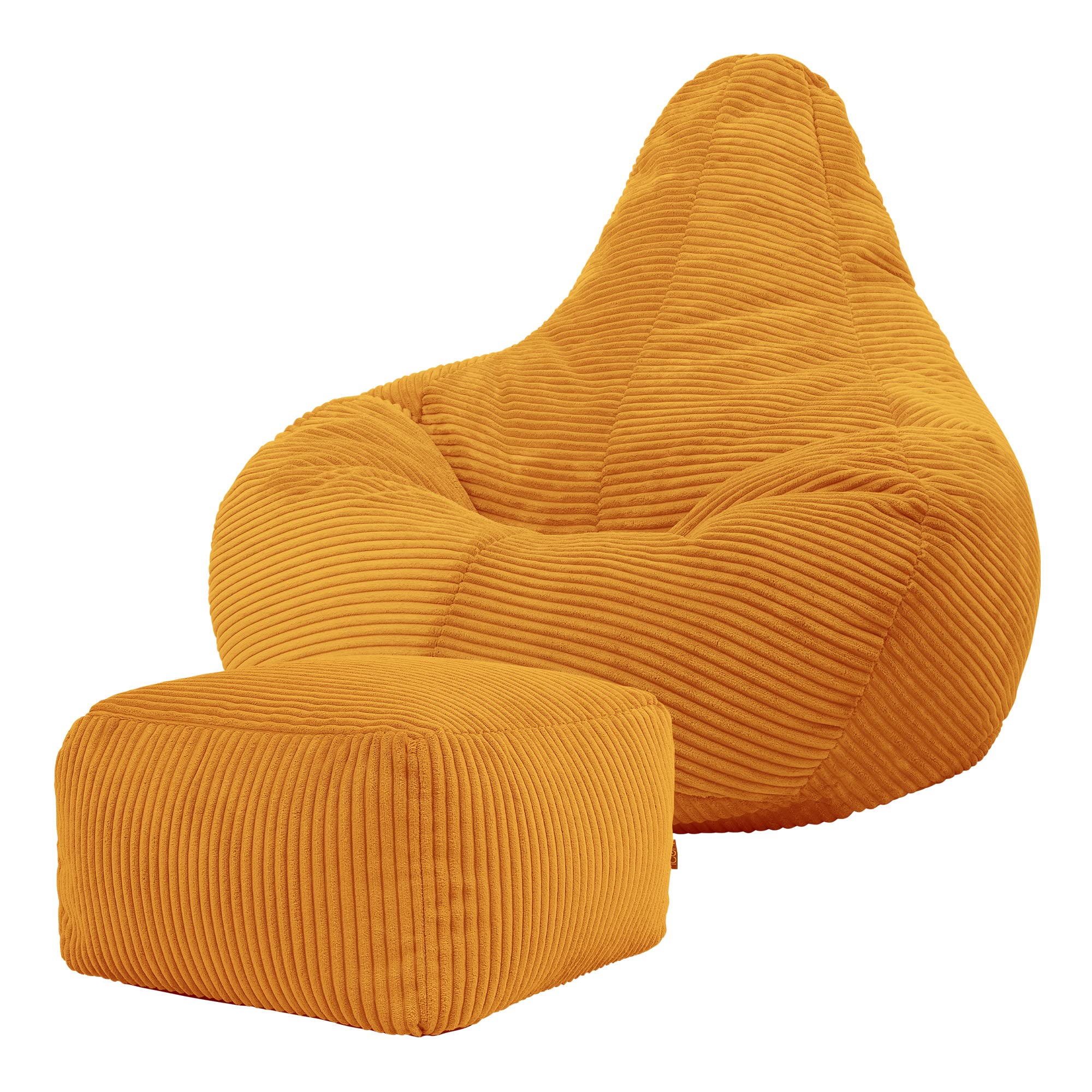 icon Dalton Cord Recliner Bean Bag with Footstool, Ochre Yellow, Large Adult Bean Bag Chair with Filling Included, Comfy Chair, Living Room Furniture, Bedroom Furniture