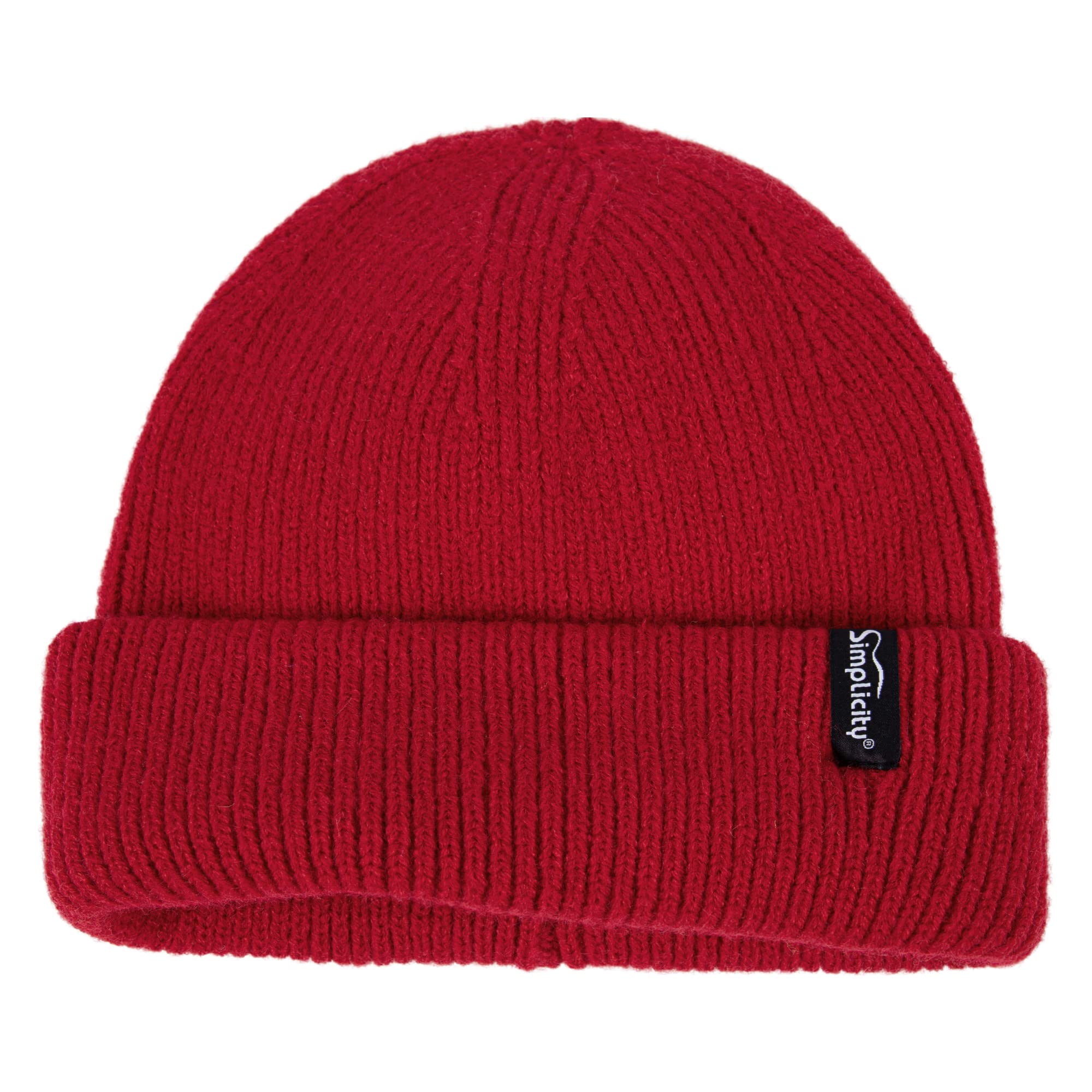 Simplicity Damen Beanie Winter Zopfmuster Kunstfell Pompon Ohren Beanie Mütze, Rot_neu, Einheitsgröße