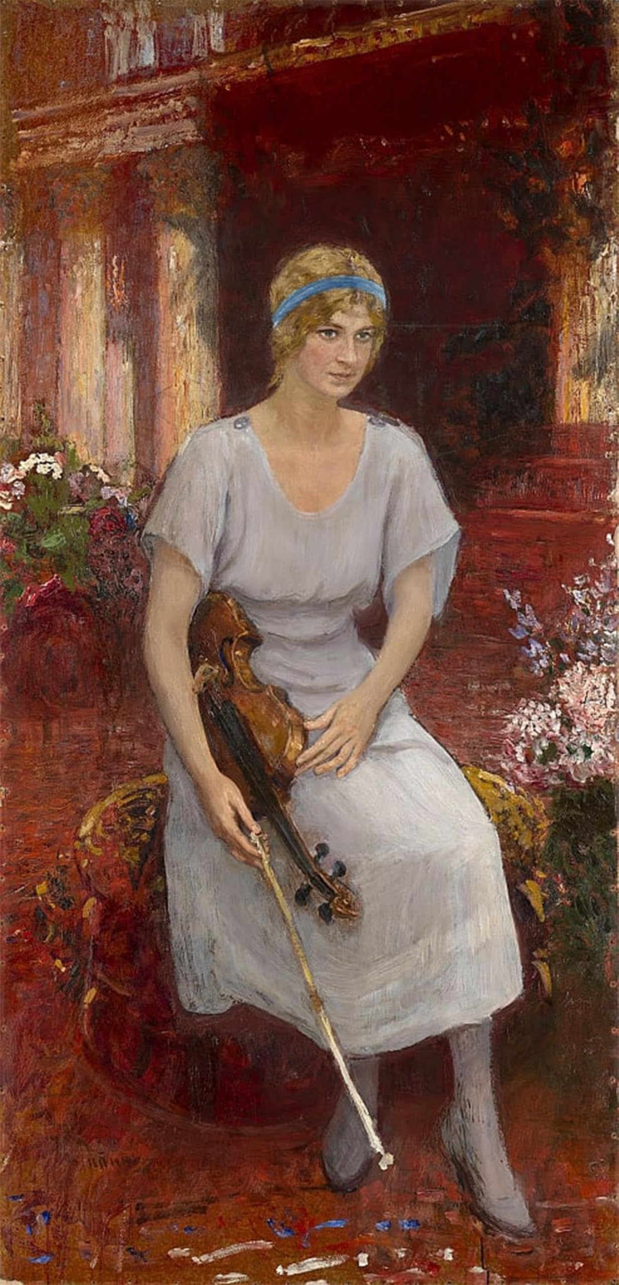 ARTXLXXBN Famous Painting Canvas Artwork Graffiti Print Portrait of the Violinist Cecilia Hansen by Ilya Efimovich Repin Portrait Canvas Image for Home Decor 60x90cm