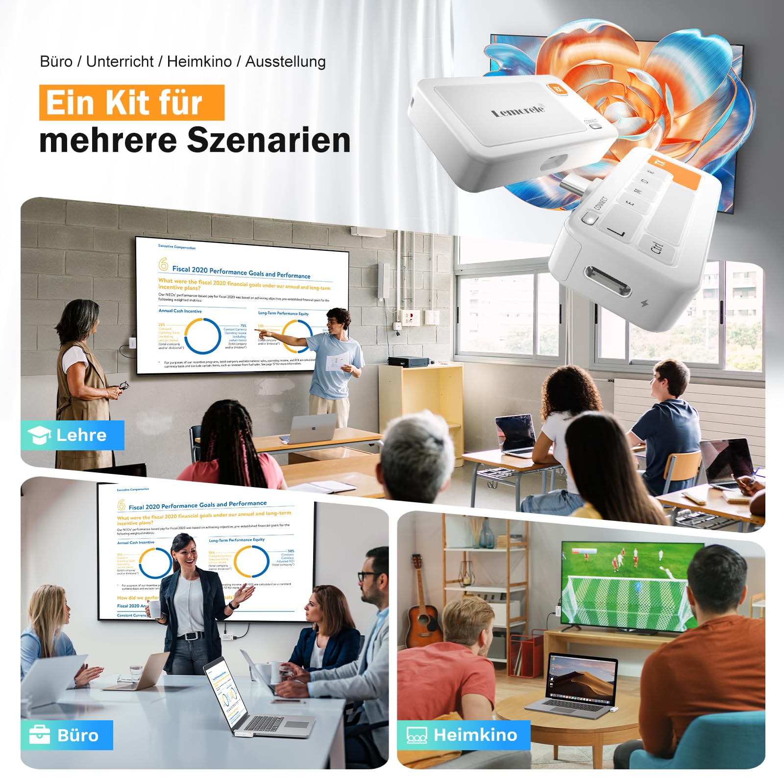Lemorele Wireless USB C Transmitter and HDMI Receiver, 5G 50M Plug & Play HDMI Funkübertragung für Streaming Video Audio von DP-fähigem USB-C Laptop/Notebook zu Monitor/Projektor