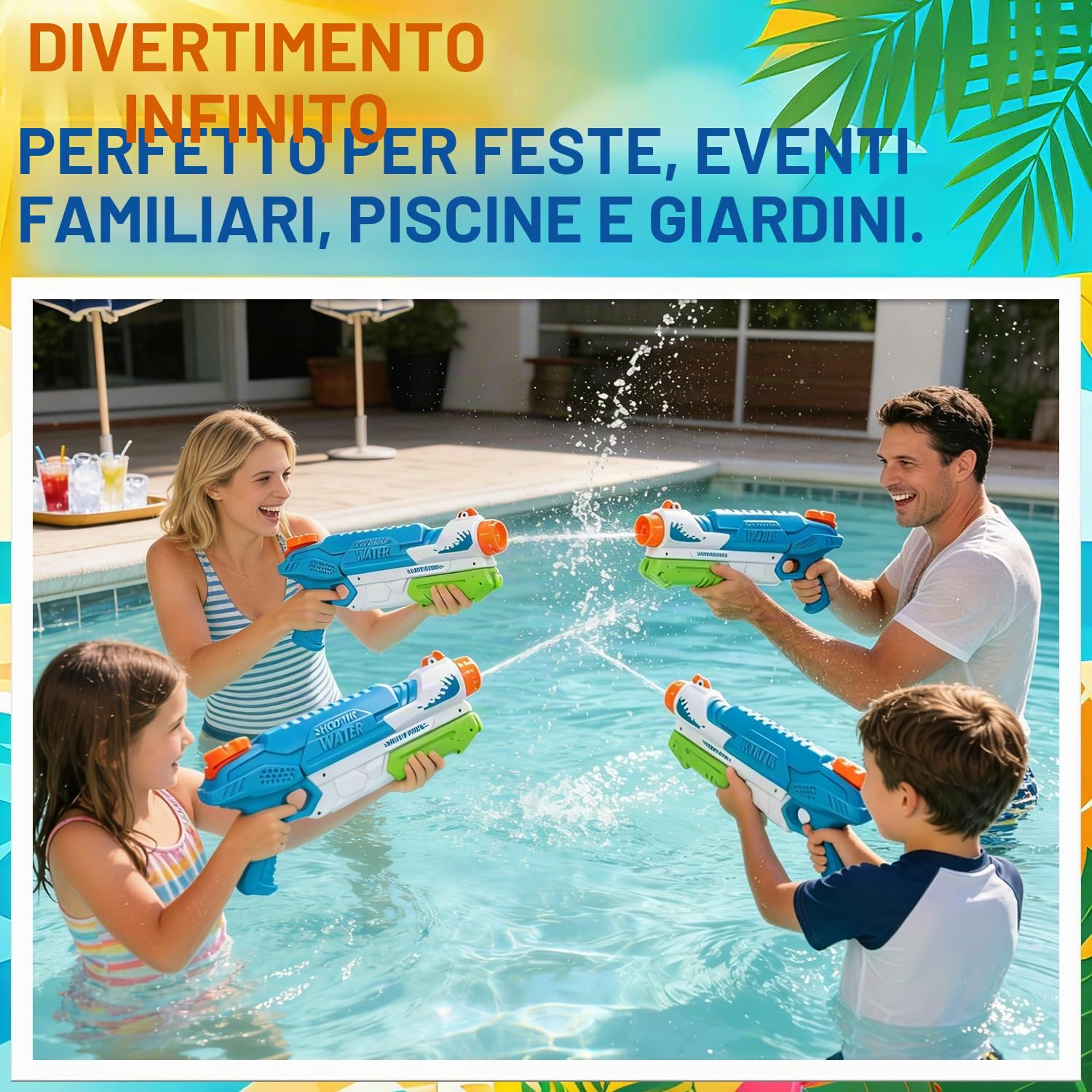 Pistola ad Acqua - Pistole ad Acqua Potente per Bambini Adulti, Fucile ad Acqua Water Gun Idee Regalo per Feste in Piscina e Attività All'aperto, Blu
