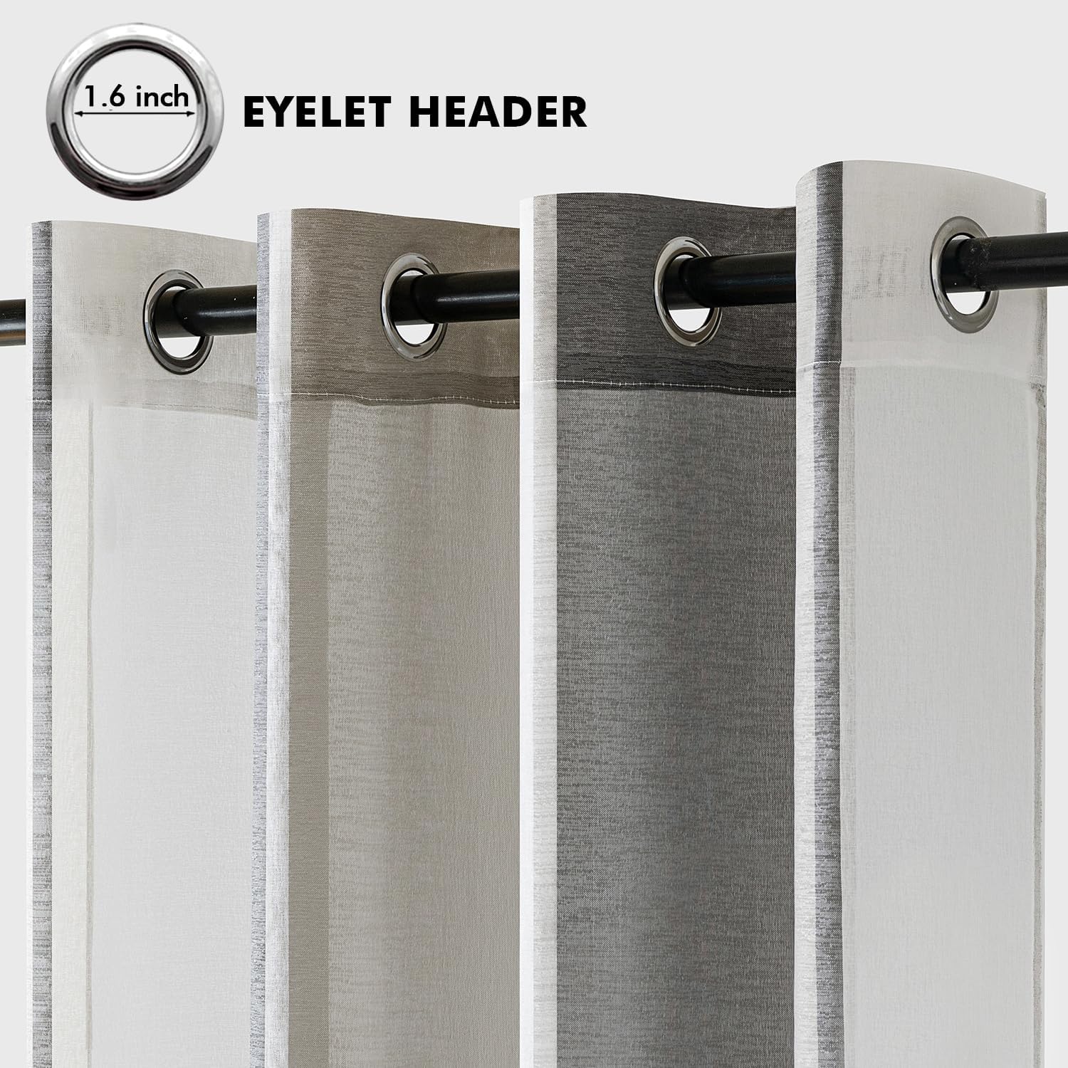 EMEMA Curtains with Eyelets, Dark Grey/White Stripes, Voile Curtains, Semi-Transparent Living Room, 140 x 215 cm, Decorating, Set of 2, Store Scarves with Eyelet Curtain, Modern Bedroom H215 x B140 cm (2er Pack) Dark Grey White Striped