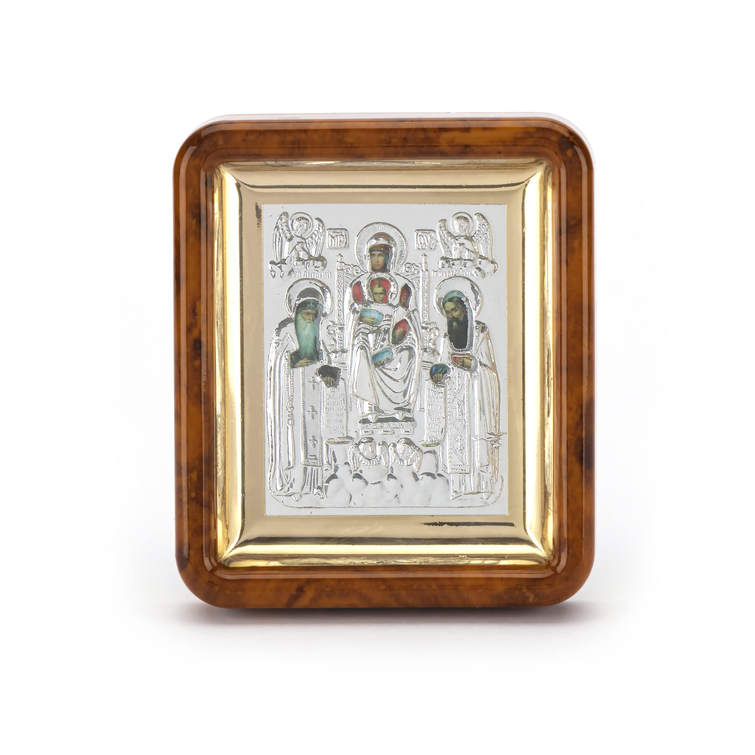 NKlaus Mother of God Kievo Pecherska in Frame with Plexiglass 7 x 6 cm Christian 11067, Holzimitat, Gottesmutter Kievo Pecherska