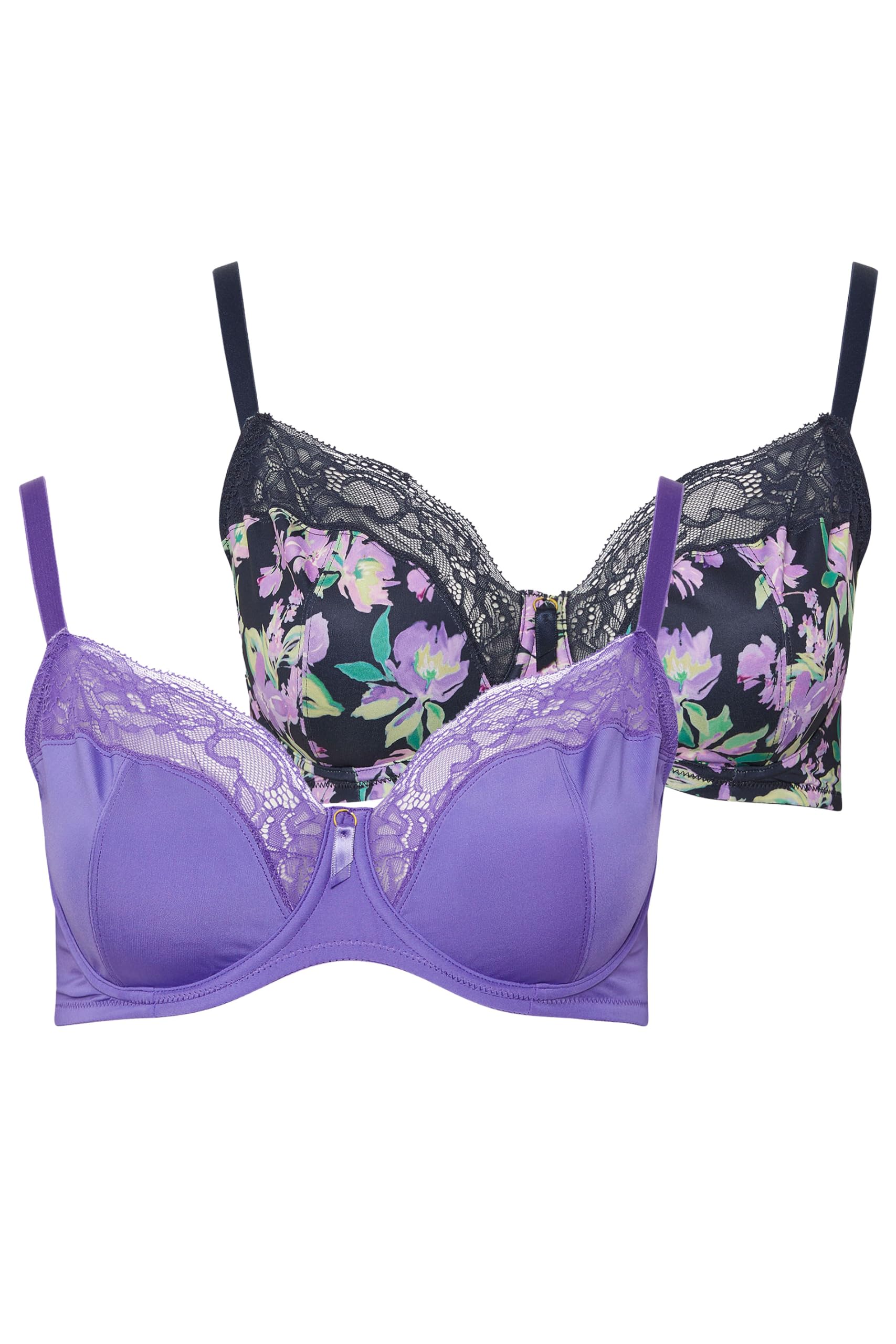 Yourset 2 Pack Curve & Purple Floral Underwired Bras - Women's - Plus Size Curve