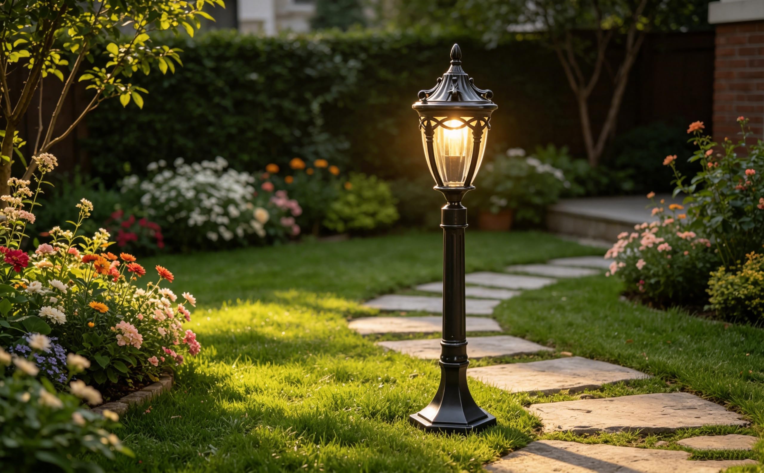 lámpara de pie Negro,Aluminio,H 80 cm, lámpara de jardín E27, 220V,IP55 | Terraza, Camino, Jardin / Illuminacion Exterior.Lamparas de pie exterior Clásico/Antiguo. patio entrada ,retro vintage