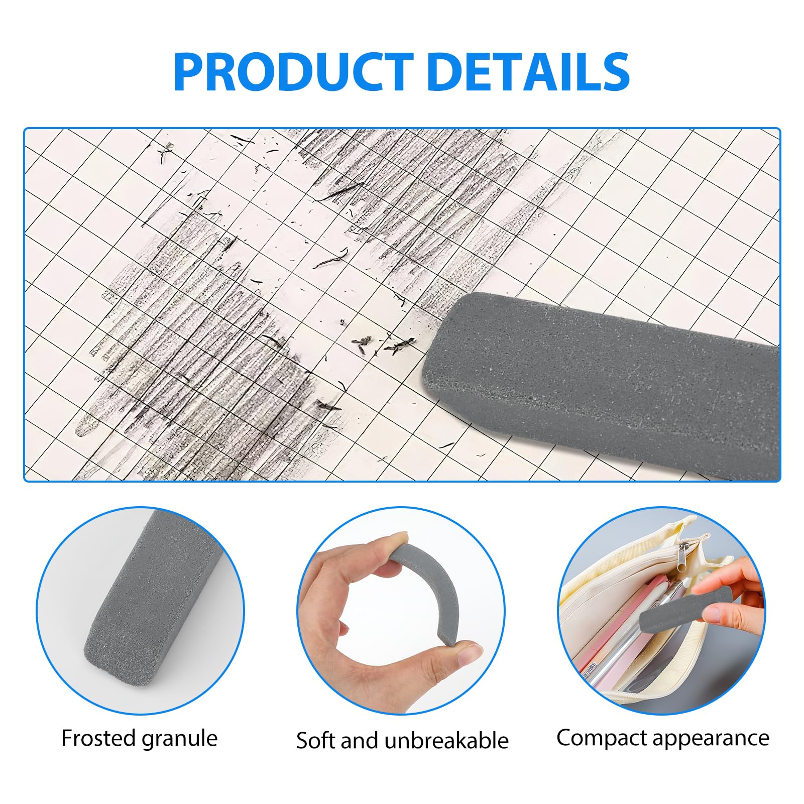 2Pcs Rubber Eraser Sand Eraser Ink Eraser Latex-Free Long Lasting Rubbers Correct Mistakes Easily for Deleted Pencil Ink Art Craft Drawing Home School University - Image 3