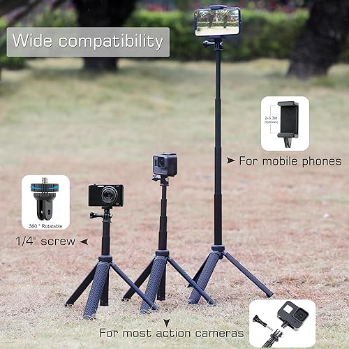 Miniatura 5 de Palito extensible para selfie con soporte de trípode para GoPro Hero 10, 9, 8, 7, 6, 5, 4, 3, 2 Fusion Max, Acción OSMO, AKASO, SJCAM, teléfonos