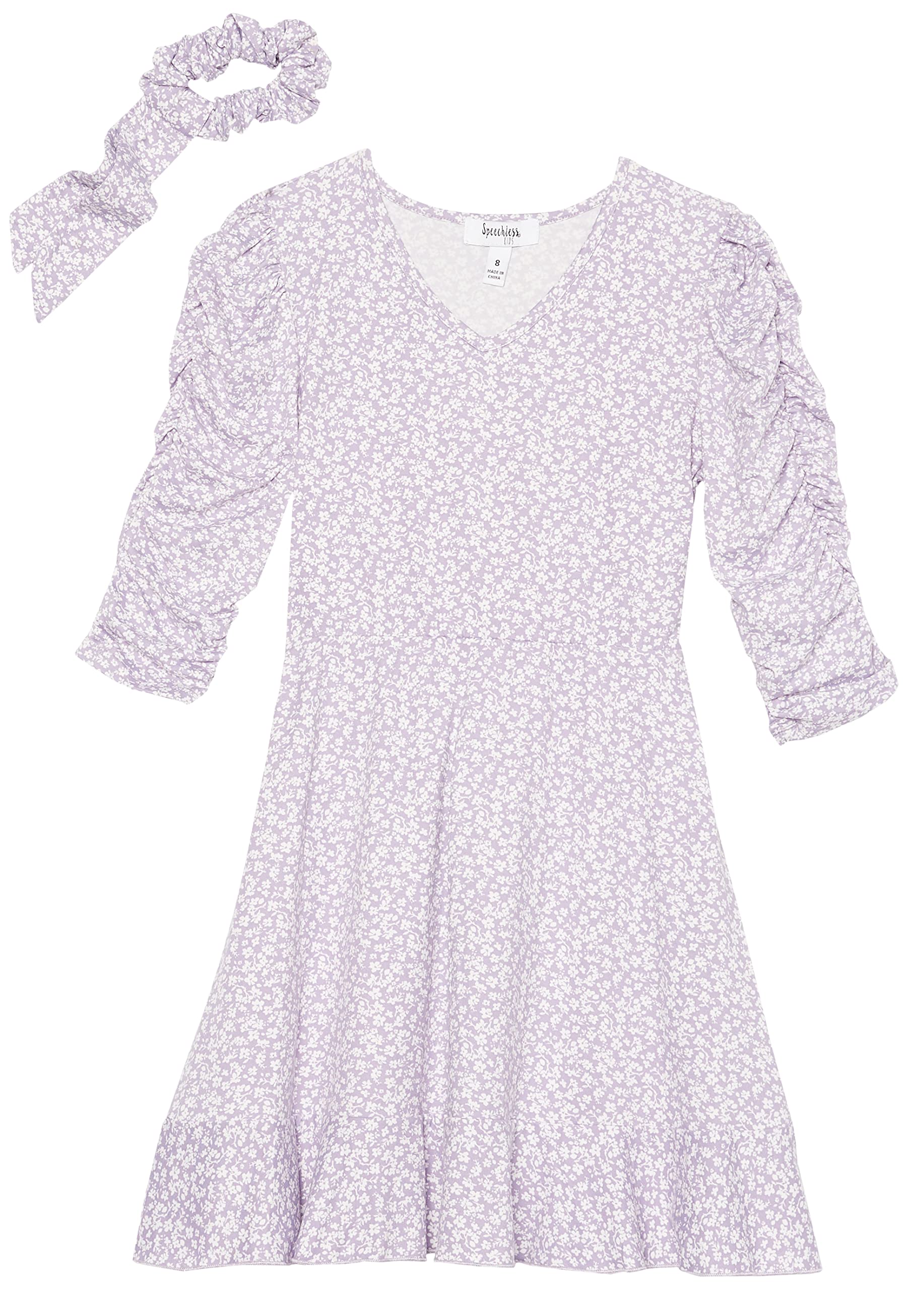 Speechless Girls' 3/4 Sleeve Ruffled Knit Dress