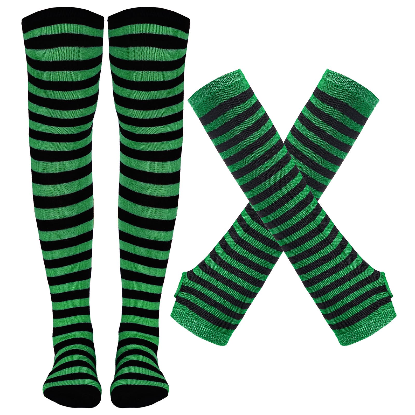 Tongcloud Women's Striped Knee High Socks, Over Knee Thigh High Socks, Arm Warmer and Fingerless Gloves Set