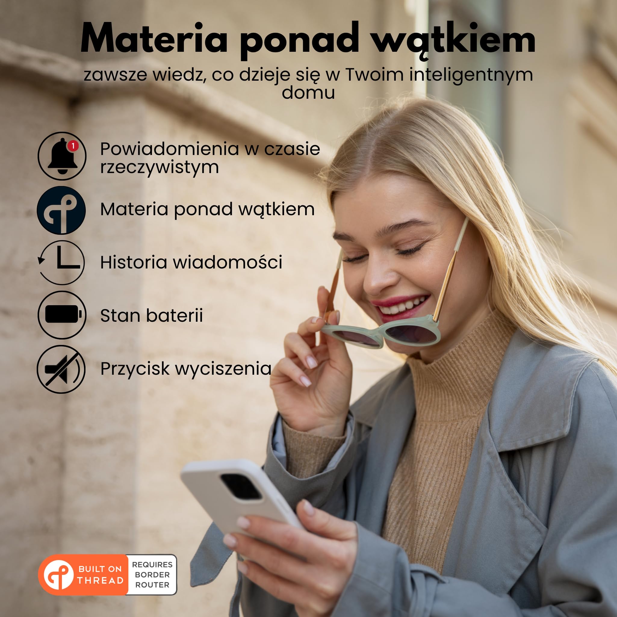 Czujnik dymu Aroha Home – alarm przeciwpożarowy – zgodny z technologią Matter over Thread, Google Home, Home Assistant