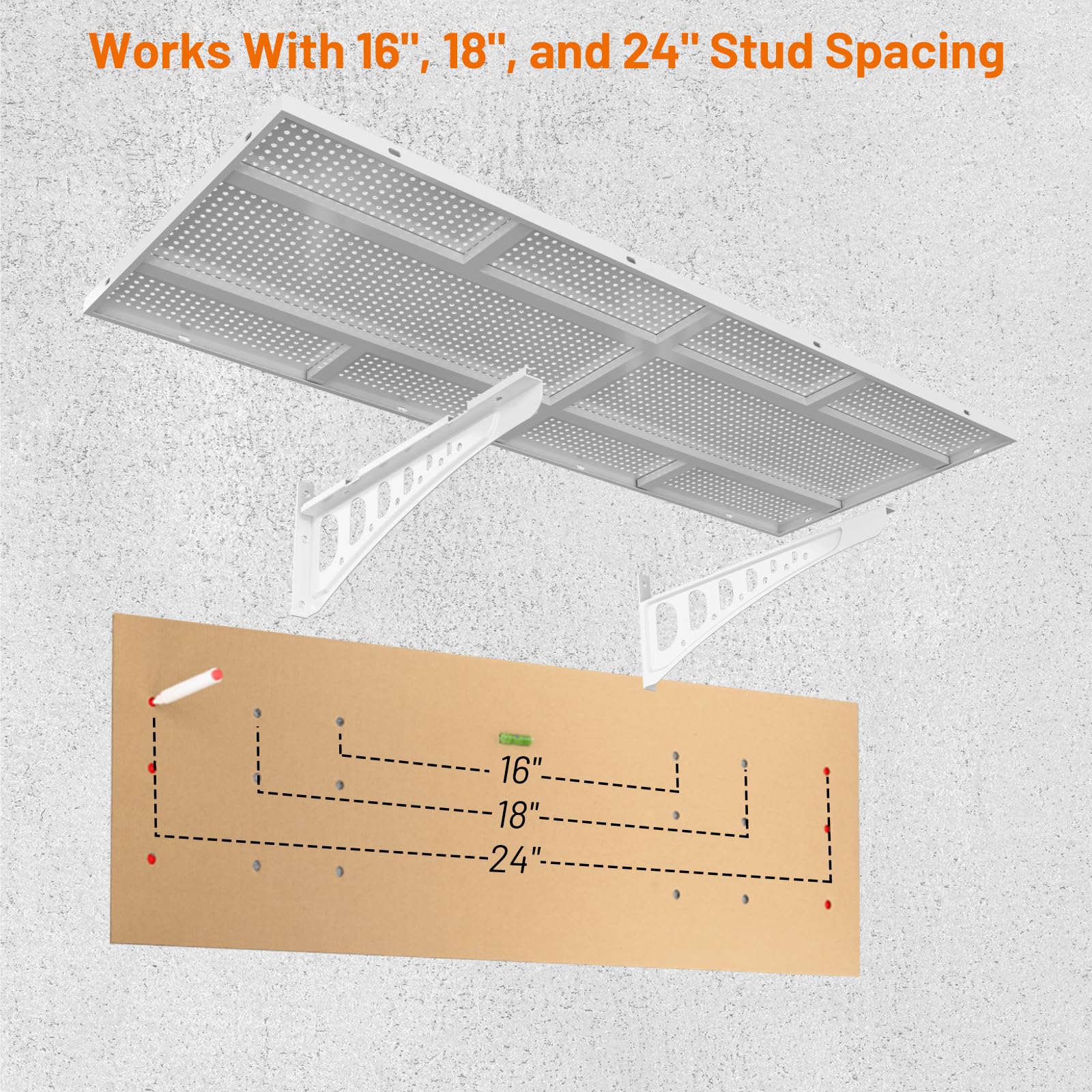Cuguords 2-Pack 1.5x4ft Garage Shelving Heavy Duty, 500 Lbs Wall Mounted Storage Shelf, Solid Flat Panel Organizer With Complete Install Kit, White - image 4