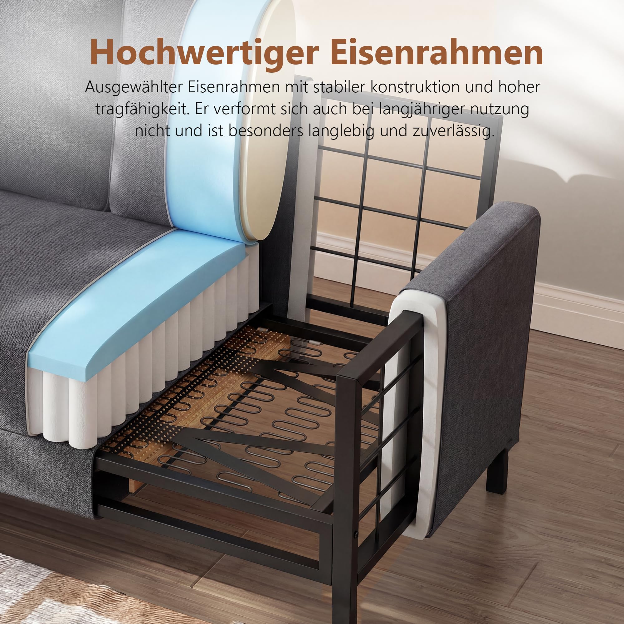 ROCSUMOO Kleines Sofa 2 Sitzer, 143 cm 2 er Couch (Dunkelgrau) | mit 2 USB-Ladeanschlüssen & Aufbewahrungstasche, Modernes Zweisitzer-Sofa, Kleine Wohnzimmer Couch