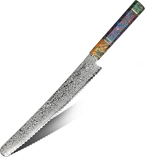 hajegato Cuchillo de chef de Damasco, rebanador de pan, mango único, profesional, de 10 pulgadas, cuchillo de cocina japonés Vg10, 67 capas,